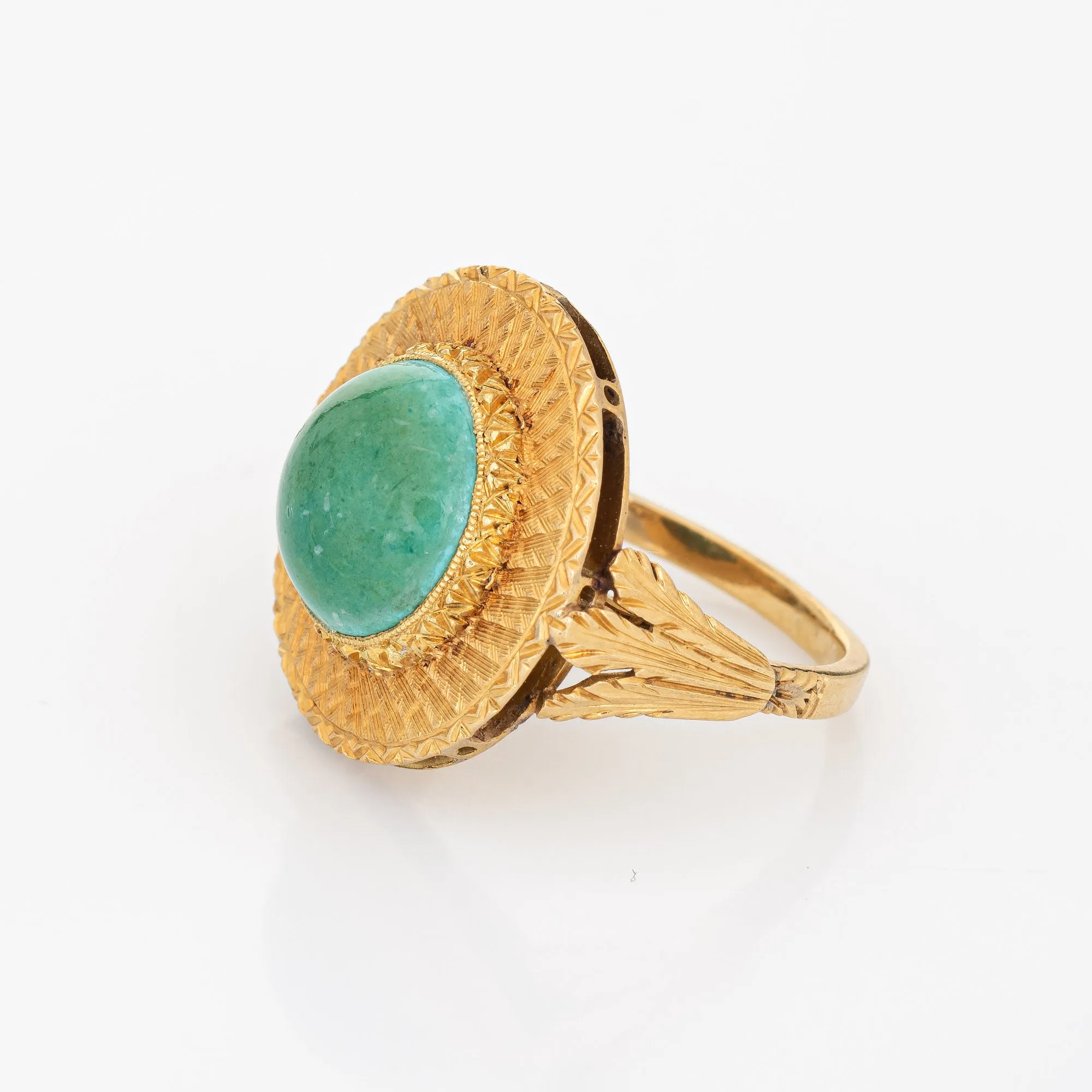 Vintage 60s Turquoise Ring 18k Yellow Gold Round Cocktail Fine Jewelry Sz 6