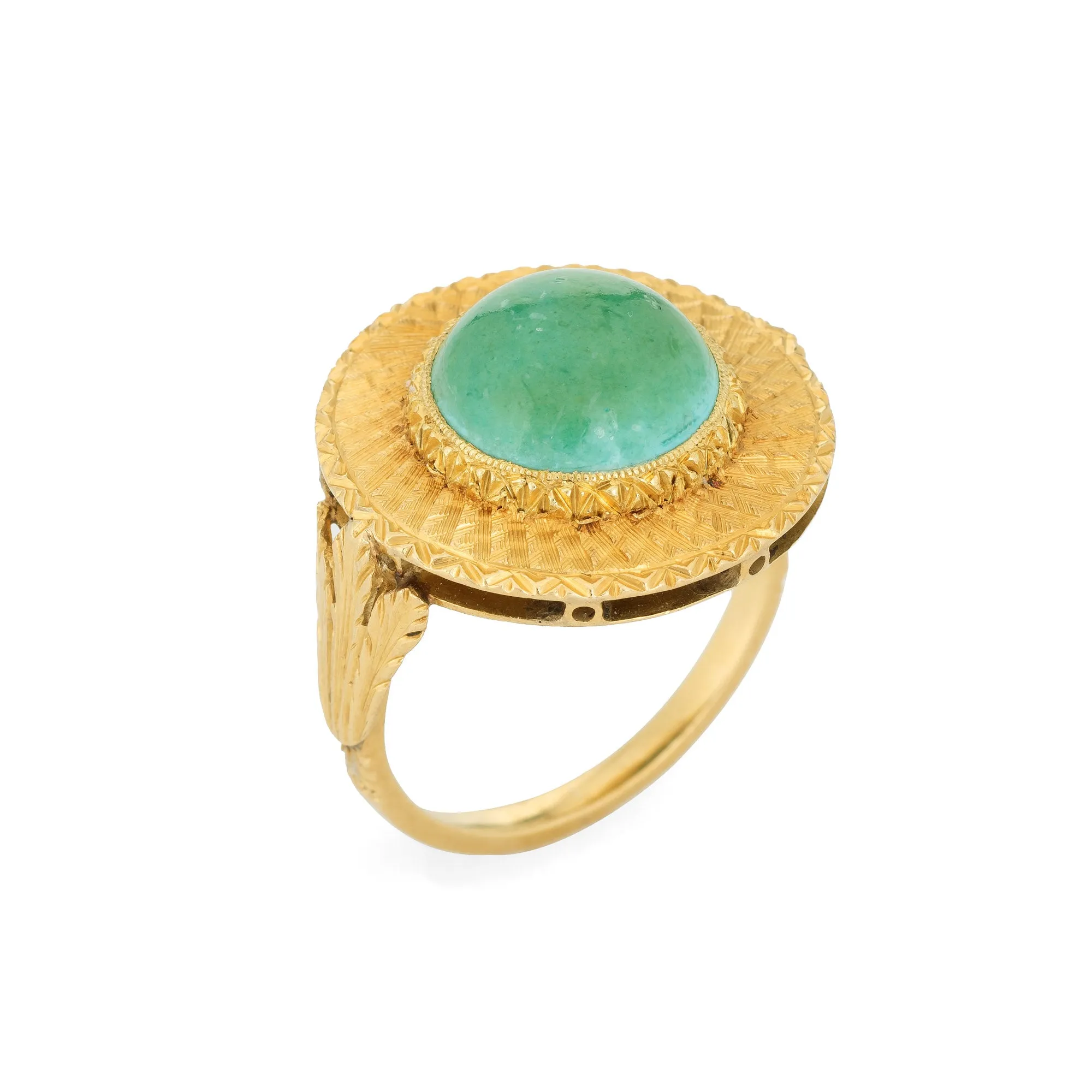 Vintage 60s Turquoise Ring 18k Yellow Gold Round Cocktail Fine Jewelry Sz 6
