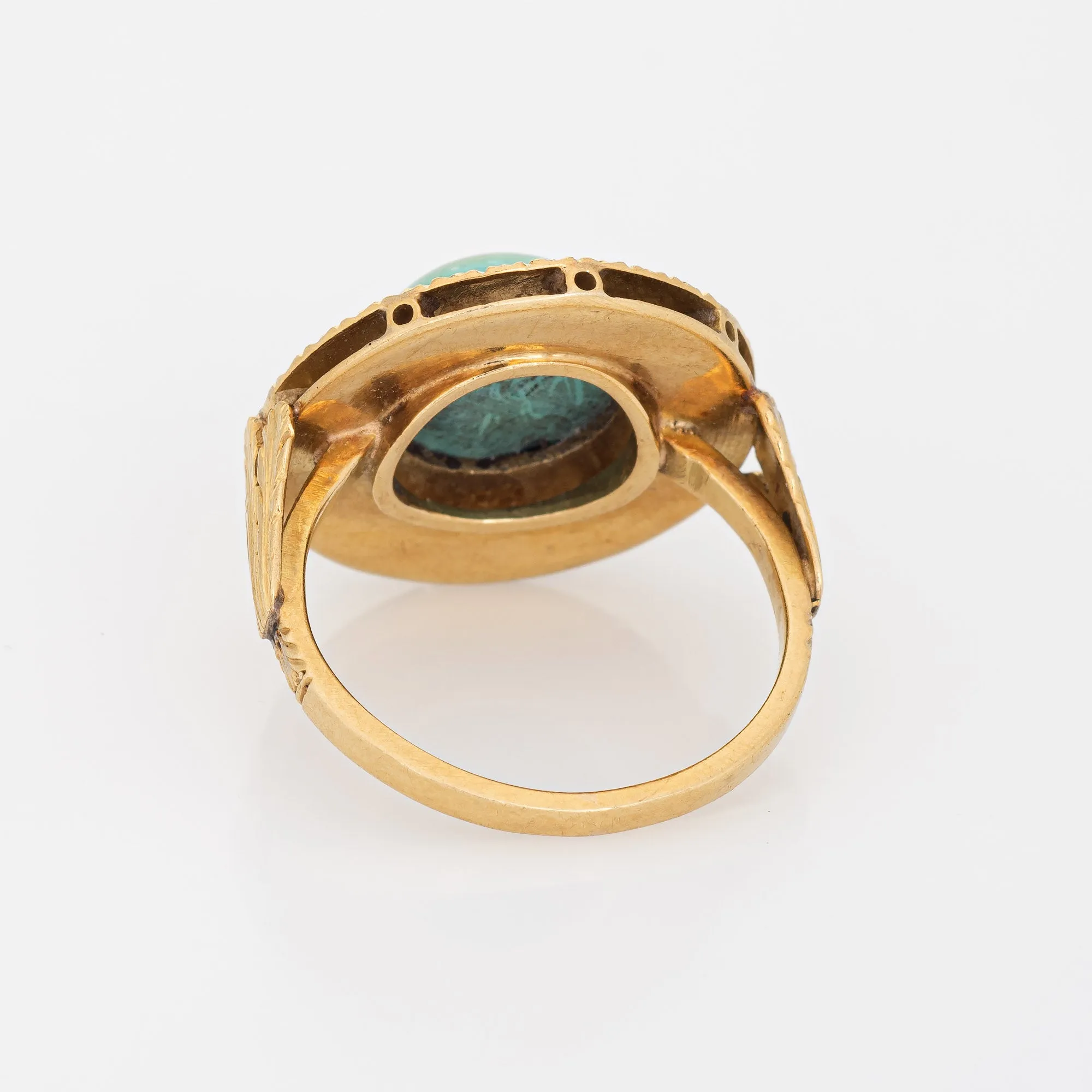 Vintage 60s Turquoise Ring 18k Yellow Gold Round Cocktail Fine Jewelry Sz 6