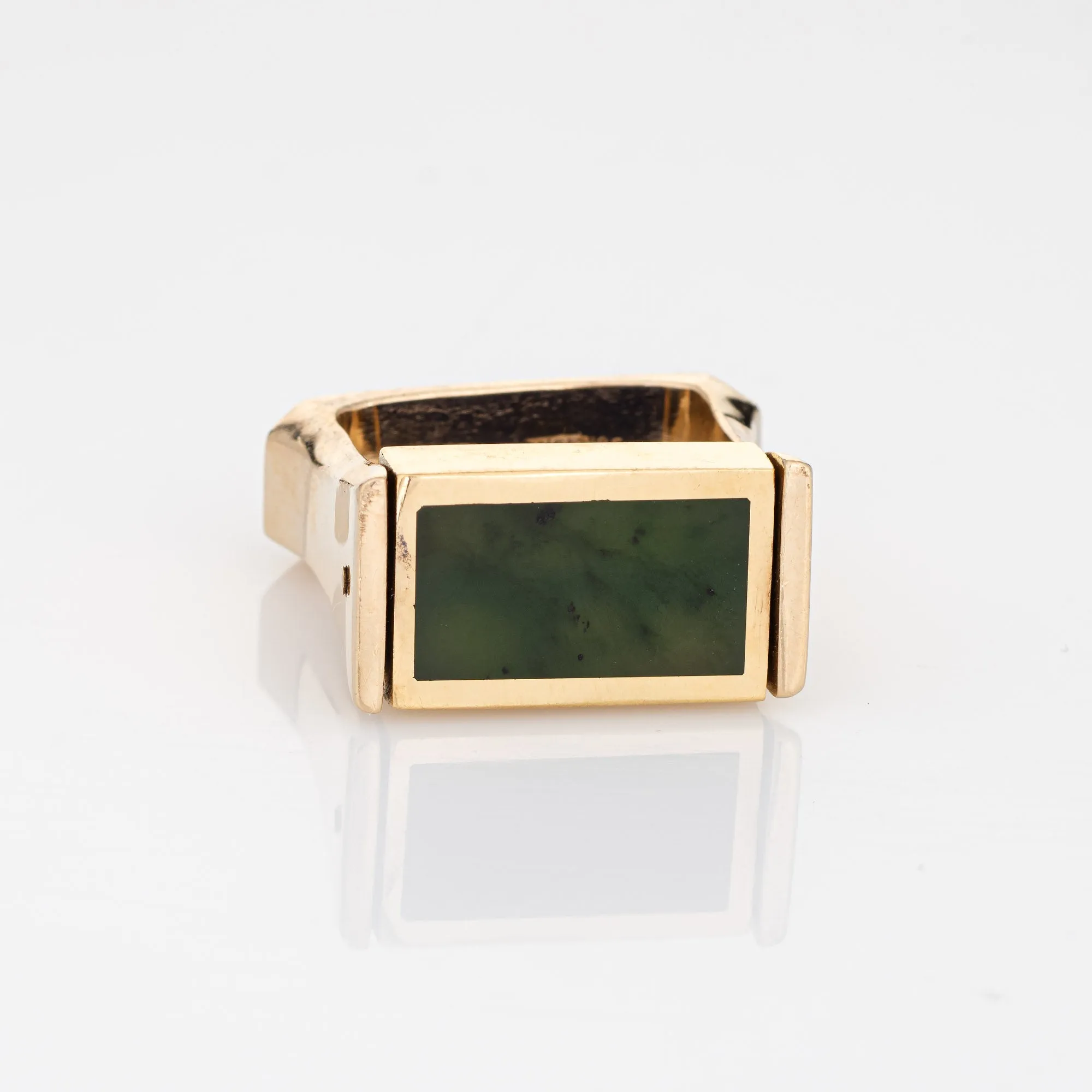 Vintage 70s Flip Ring Jade Lapis Lazuli 14k Yellow Gold Square Band Sz 6.5
