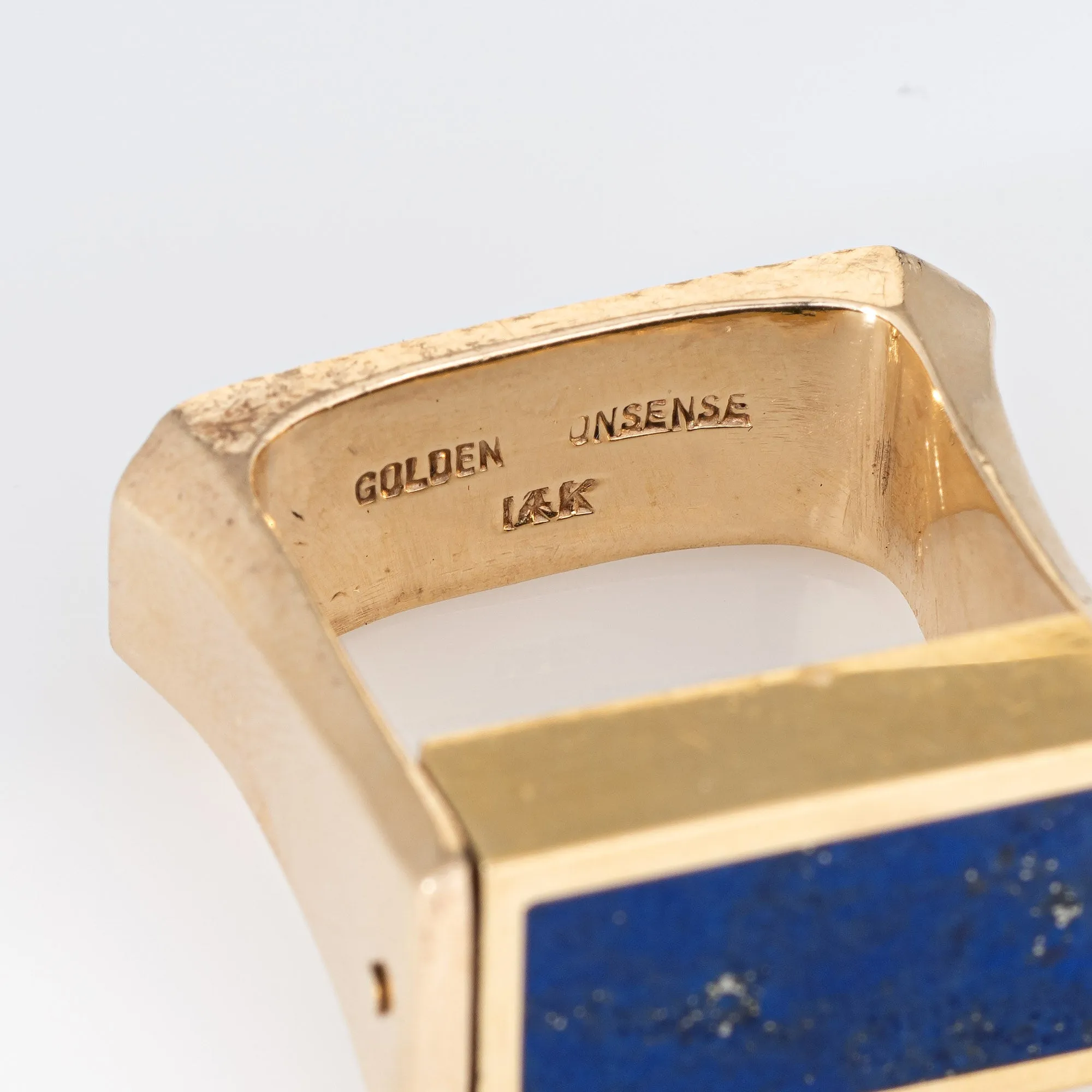 Vintage 70s Flip Ring Jade Lapis Lazuli 14k Yellow Gold Square Band Sz 6.5