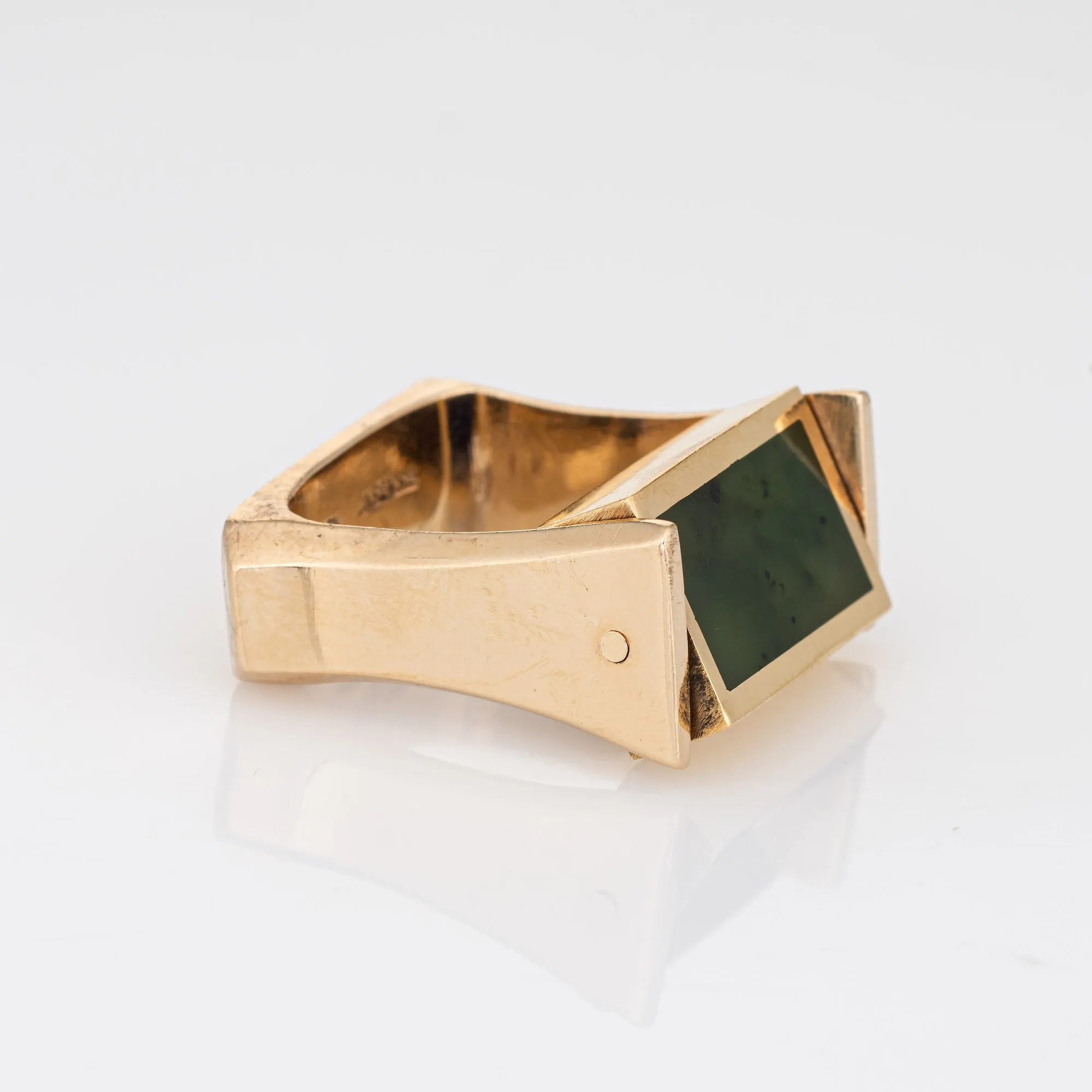 Vintage 70s Flip Ring Jade Lapis Lazuli 14k Yellow Gold Square Band Sz 6.5