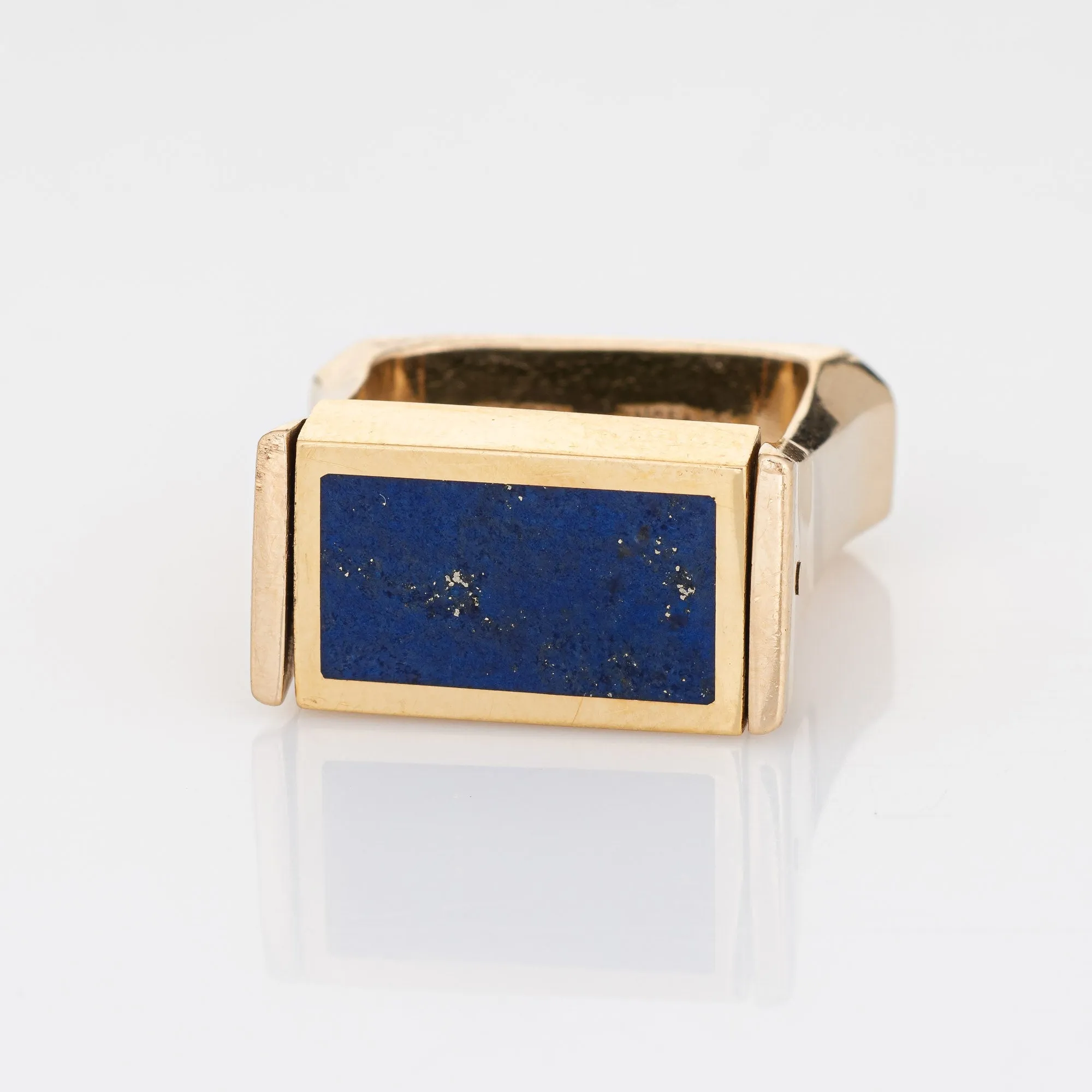 Vintage 70s Flip Ring Jade Lapis Lazuli 14k Yellow Gold Square Band Sz 6.5