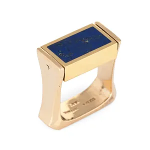Vintage 70s Flip Ring Jade Lapis Lazuli 14k Yellow Gold Square Band Sz 6.5