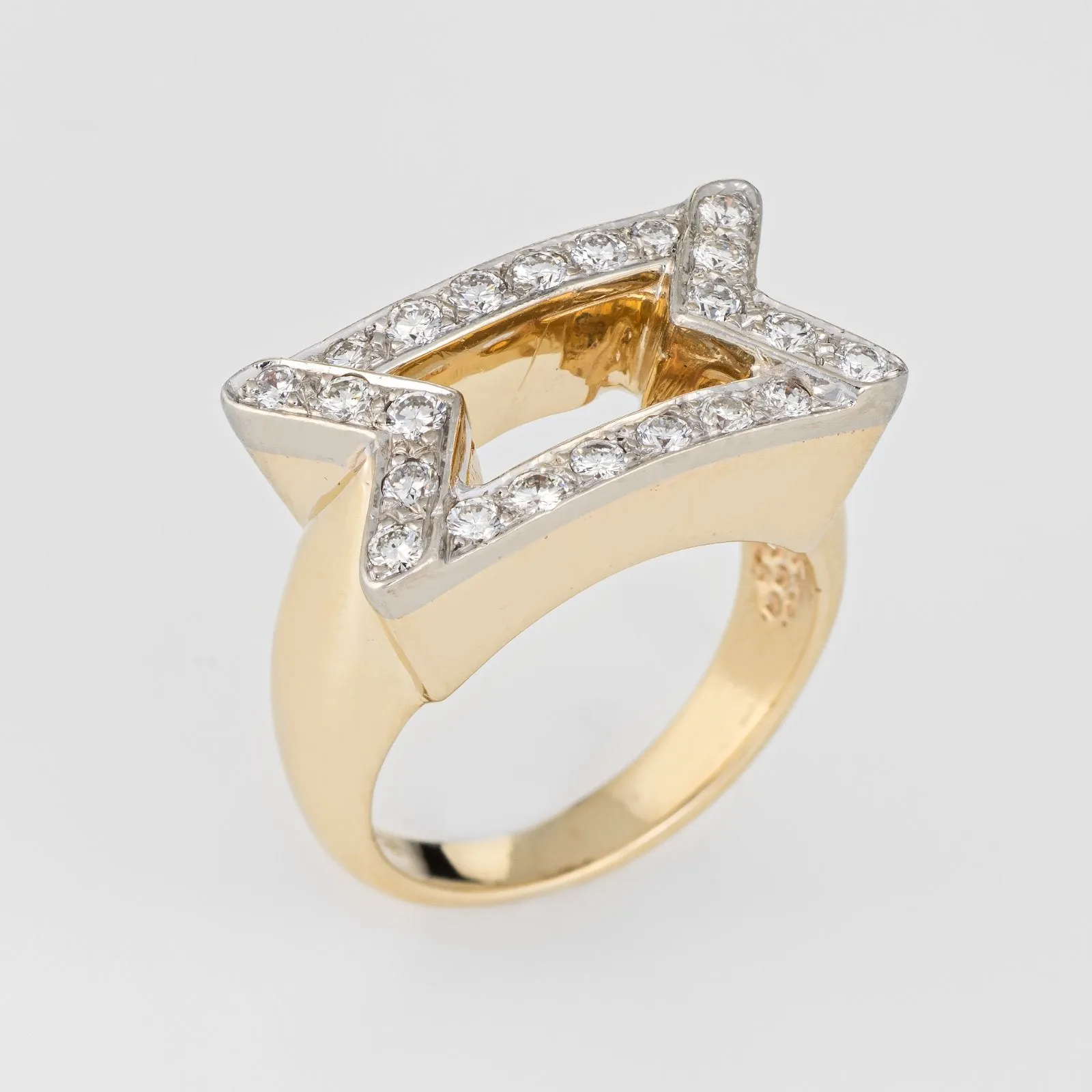 Vintage 80s Diamond Cocktail Ring 14k Yellow Gold East West Design Estate Sz 7