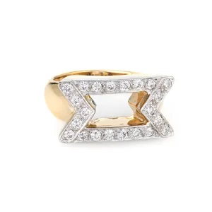 Vintage 80s Diamond Cocktail Ring 14k Yellow Gold East West Design Estate Sz 7