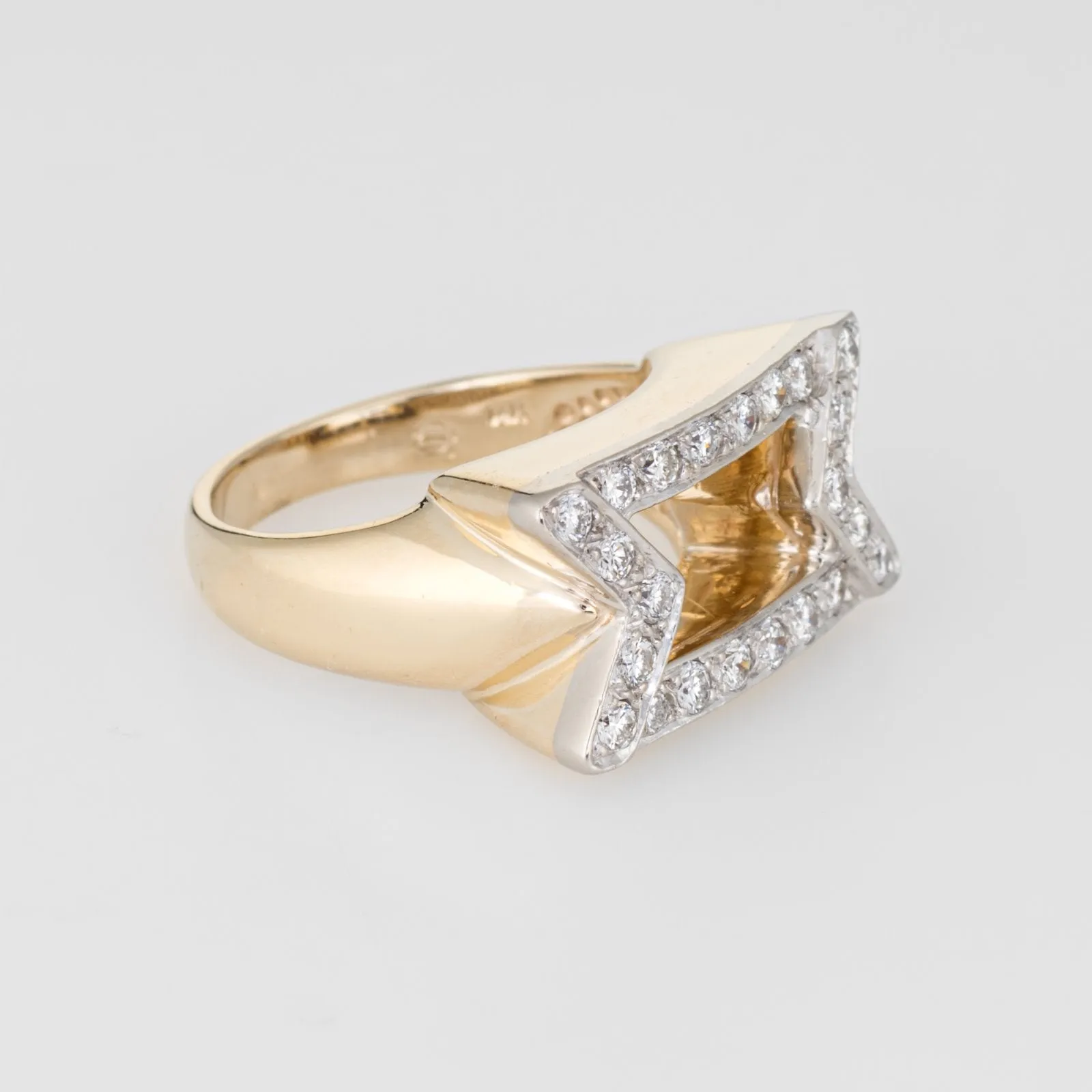 Vintage 80s Diamond Cocktail Ring 14k Yellow Gold East West Design Estate Sz 7