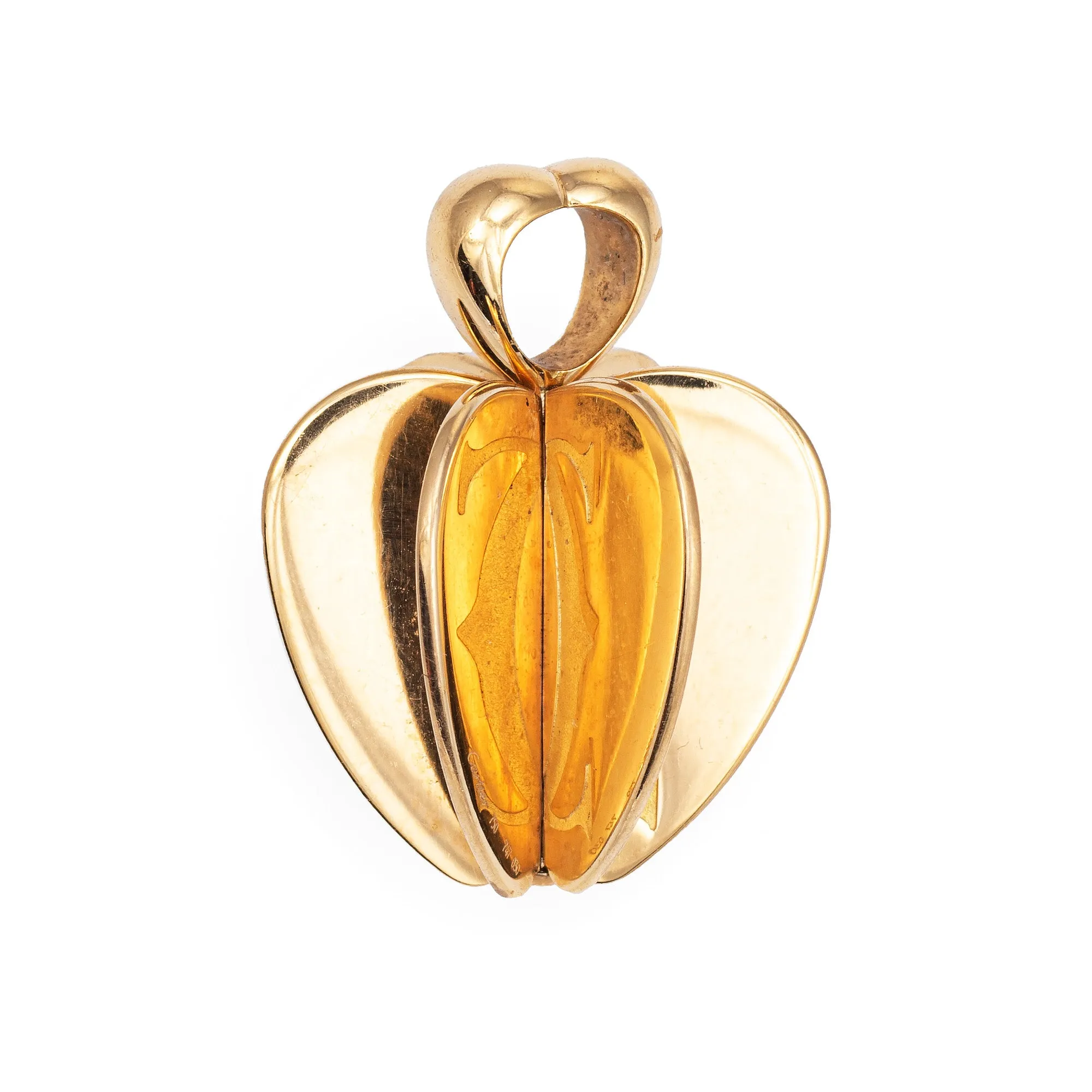Vintage 90s Cartier Apple Charm 18k Yellow Gold Spinning Pendant Heart Jewelry