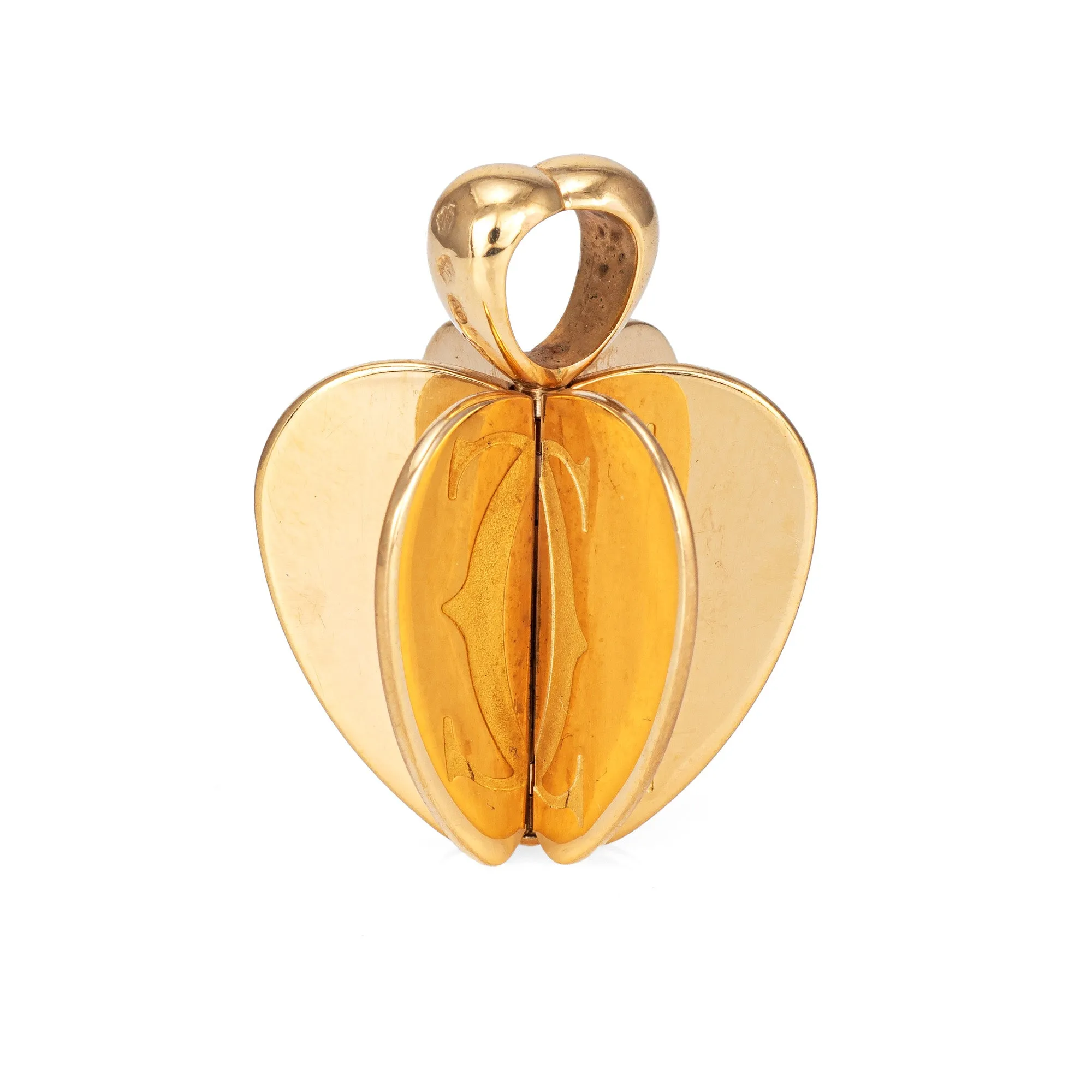 Vintage 90s Cartier Apple Charm 18k Yellow Gold Spinning Pendant Heart Jewelry