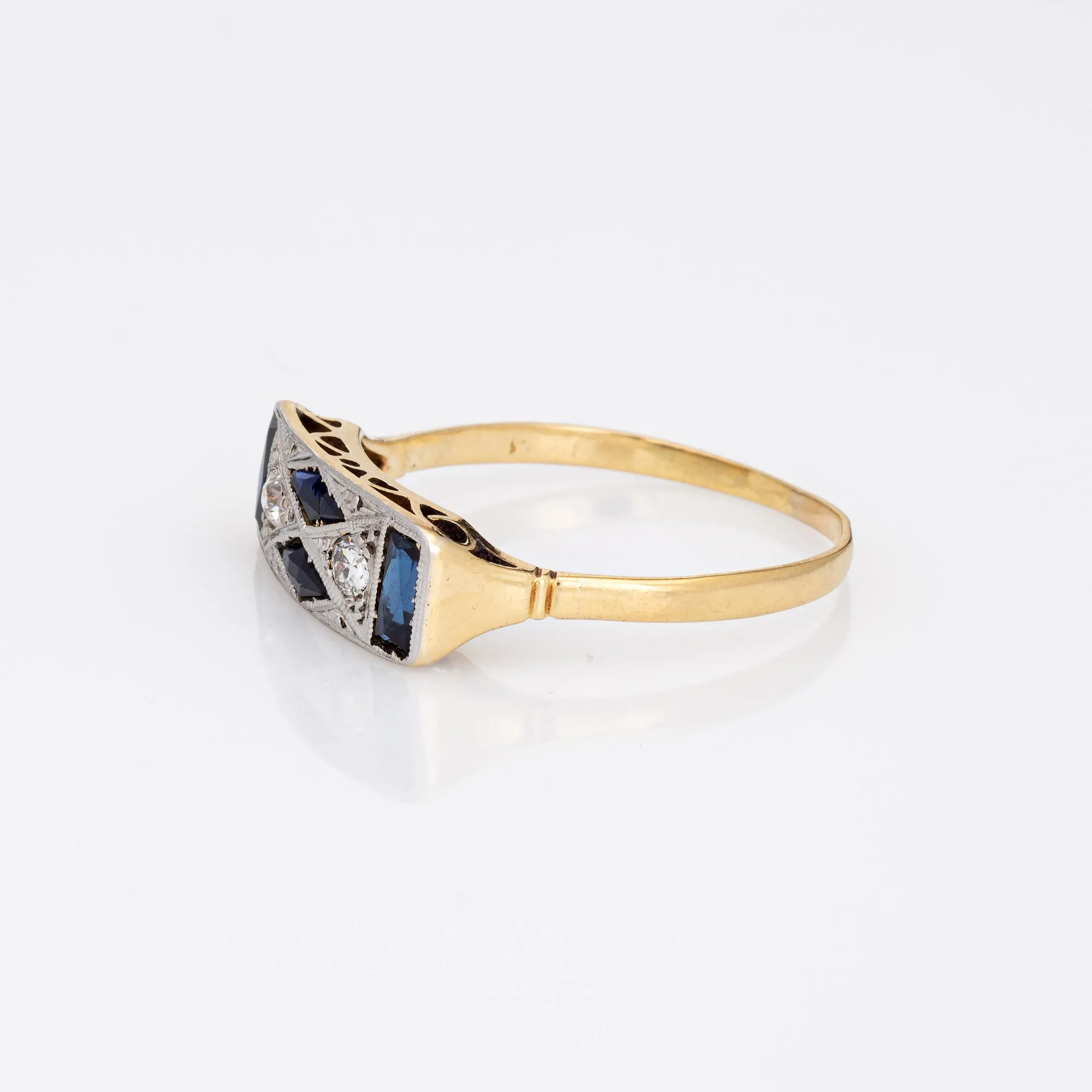 Vintage Art Deco Diamond Lab Sapphire Ring 18k Gold Platinum Band Fine Jewelry