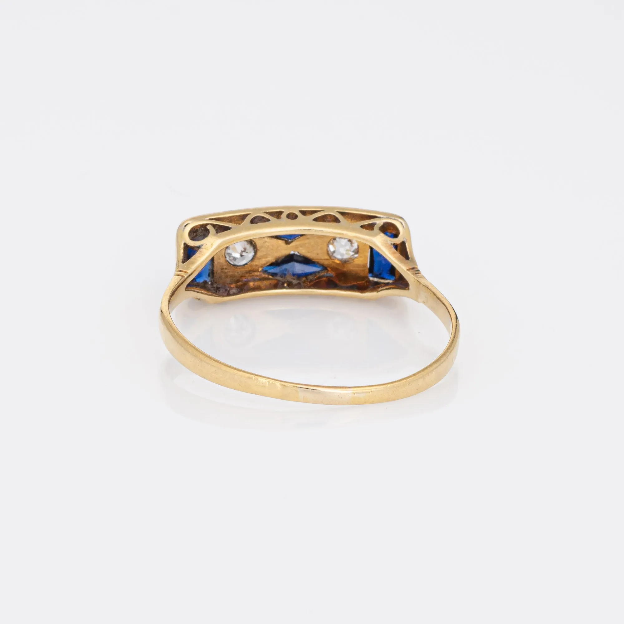 Vintage Art Deco Diamond Lab Sapphire Ring 18k Gold Platinum Band Fine Jewelry