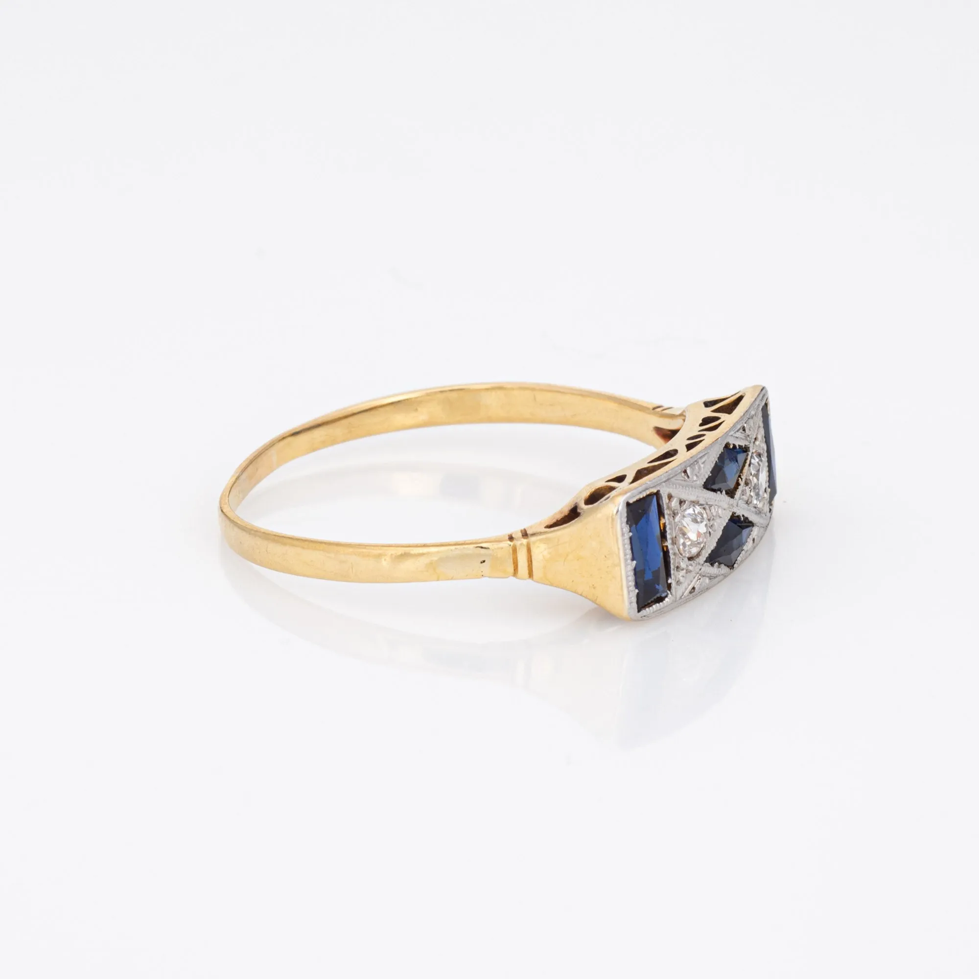 Vintage Art Deco Diamond Lab Sapphire Ring 18k Gold Platinum Band Fine Jewelry
