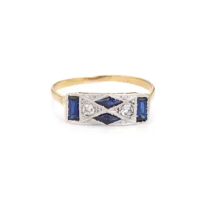 Vintage Art Deco Diamond Lab Sapphire Ring 18k Gold Platinum Band Fine Jewelry