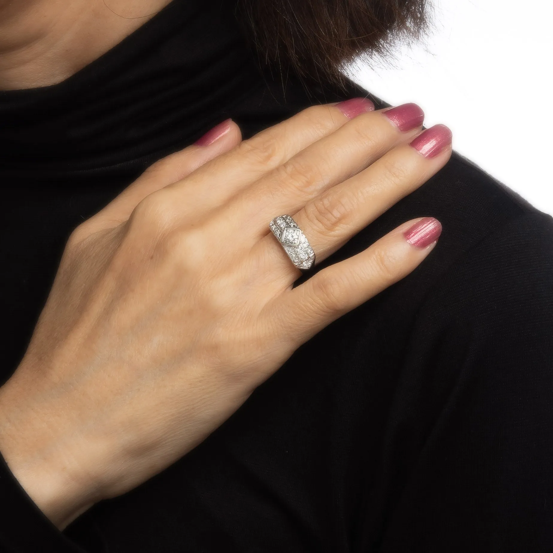 Vintage Art Deco Diamond Ring 14k White Gold Band Estate Fine Jewelry Sz 5.75