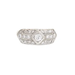 Vintage Art Deco Diamond Ring 14k White Gold Band Estate Fine Jewelry Sz 5.75