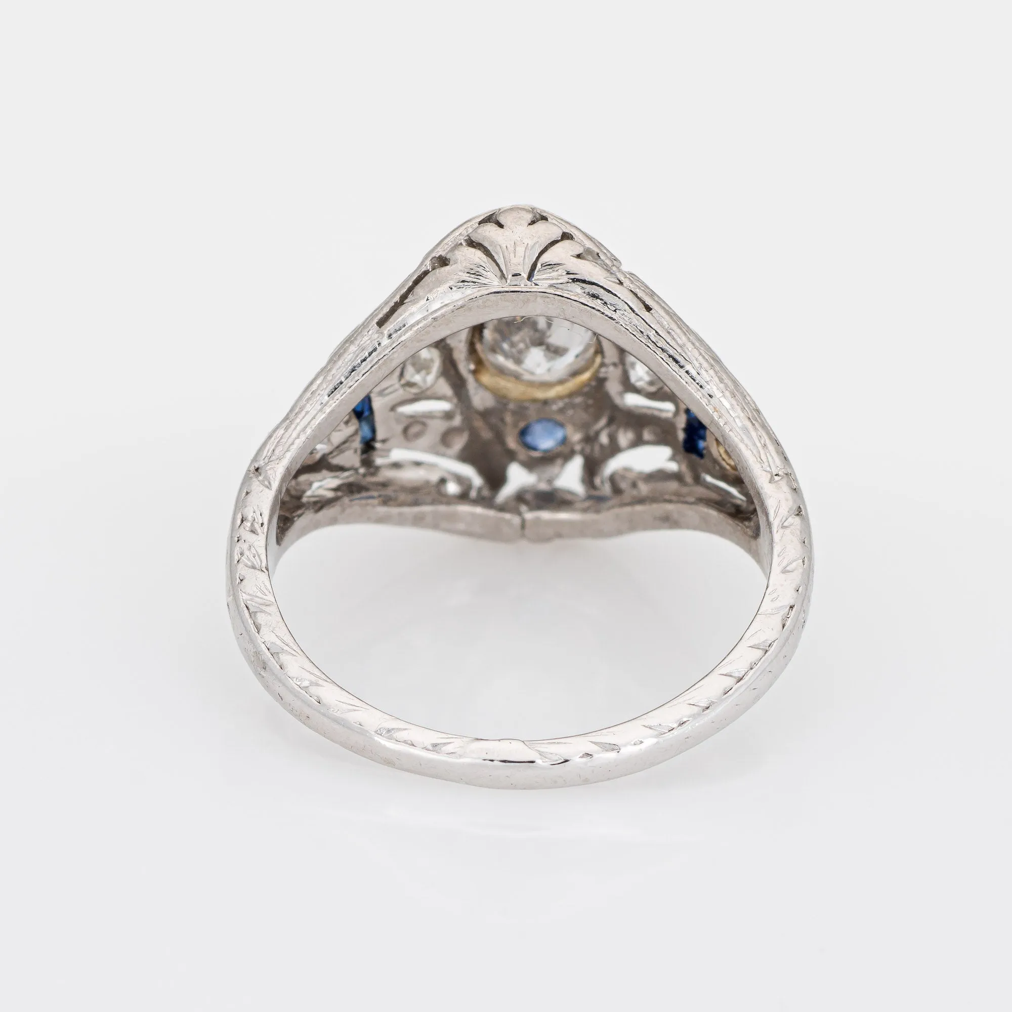 Vintage Art Deco Diamond Sapphire Ring Platinum Filigree Estate Fine Jewelry 3