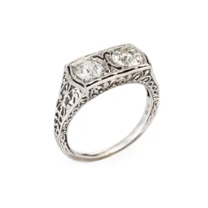 Vintage Art Deco Ring 1.25ct Double Diamond 18k White Gold Filigree Sz 6 Jewelry