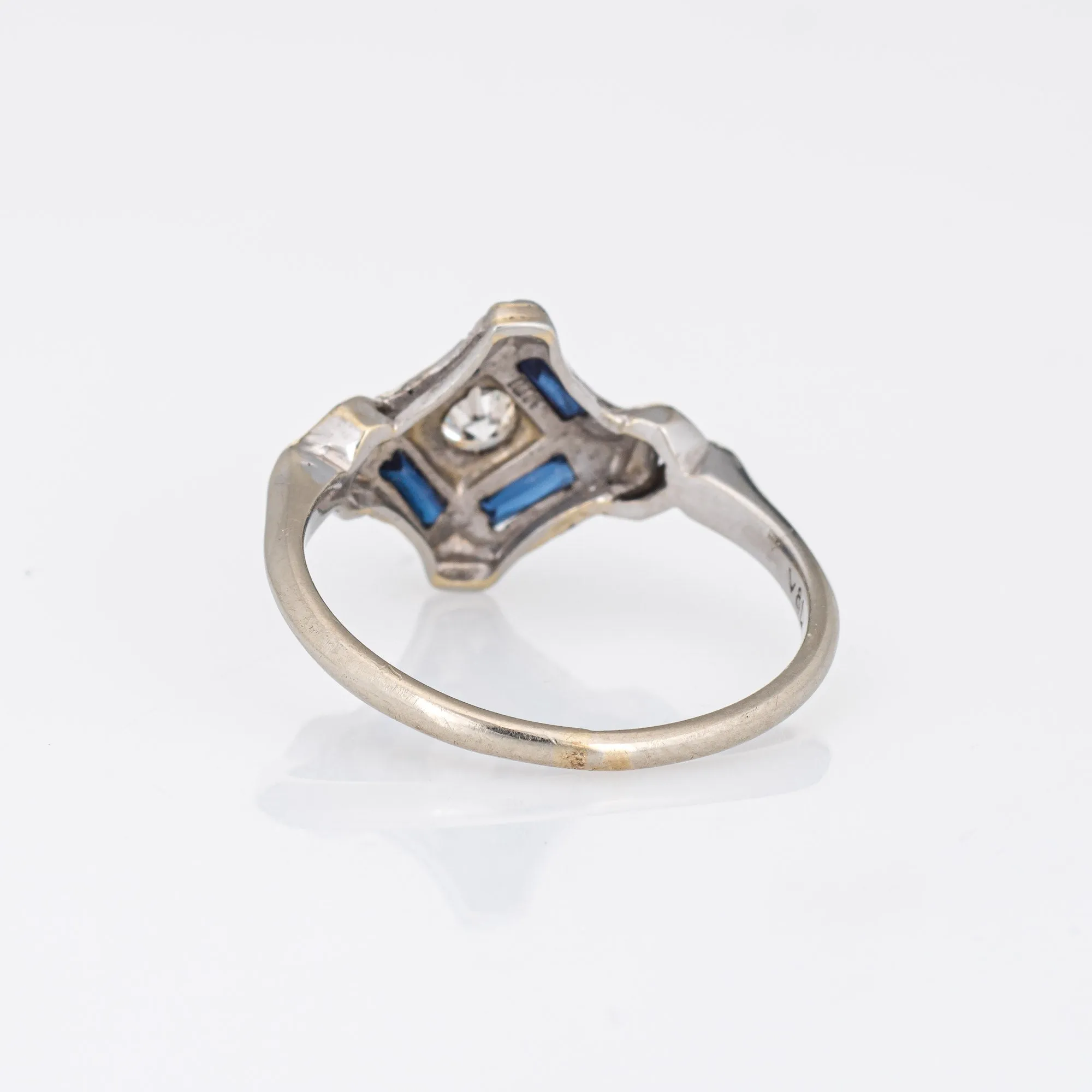 Vintage Art Deco Ring Diamond Lab Sapphire 18k Gold Platinum Band Jewelry 6