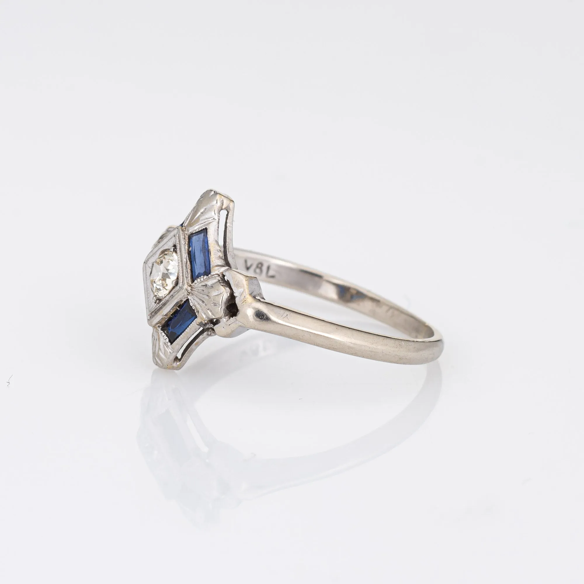 Vintage Art Deco Ring Diamond Lab Sapphire 18k Gold Platinum Band Jewelry 6