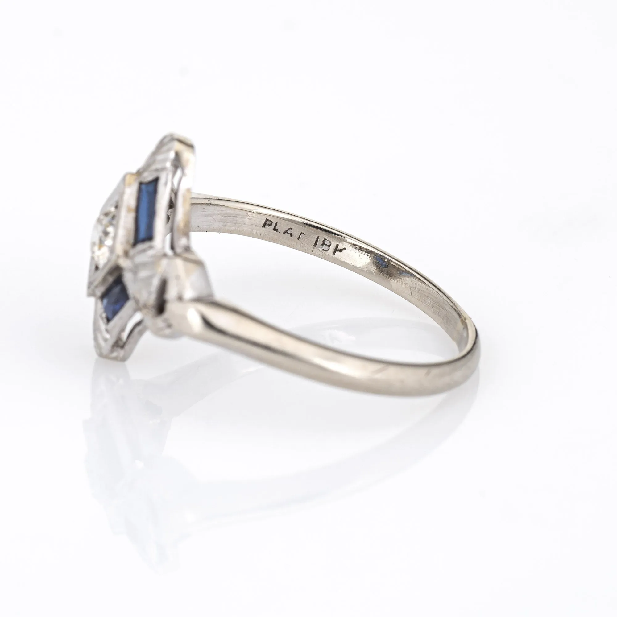 Vintage Art Deco Ring Diamond Lab Sapphire 18k Gold Platinum Band Jewelry 6