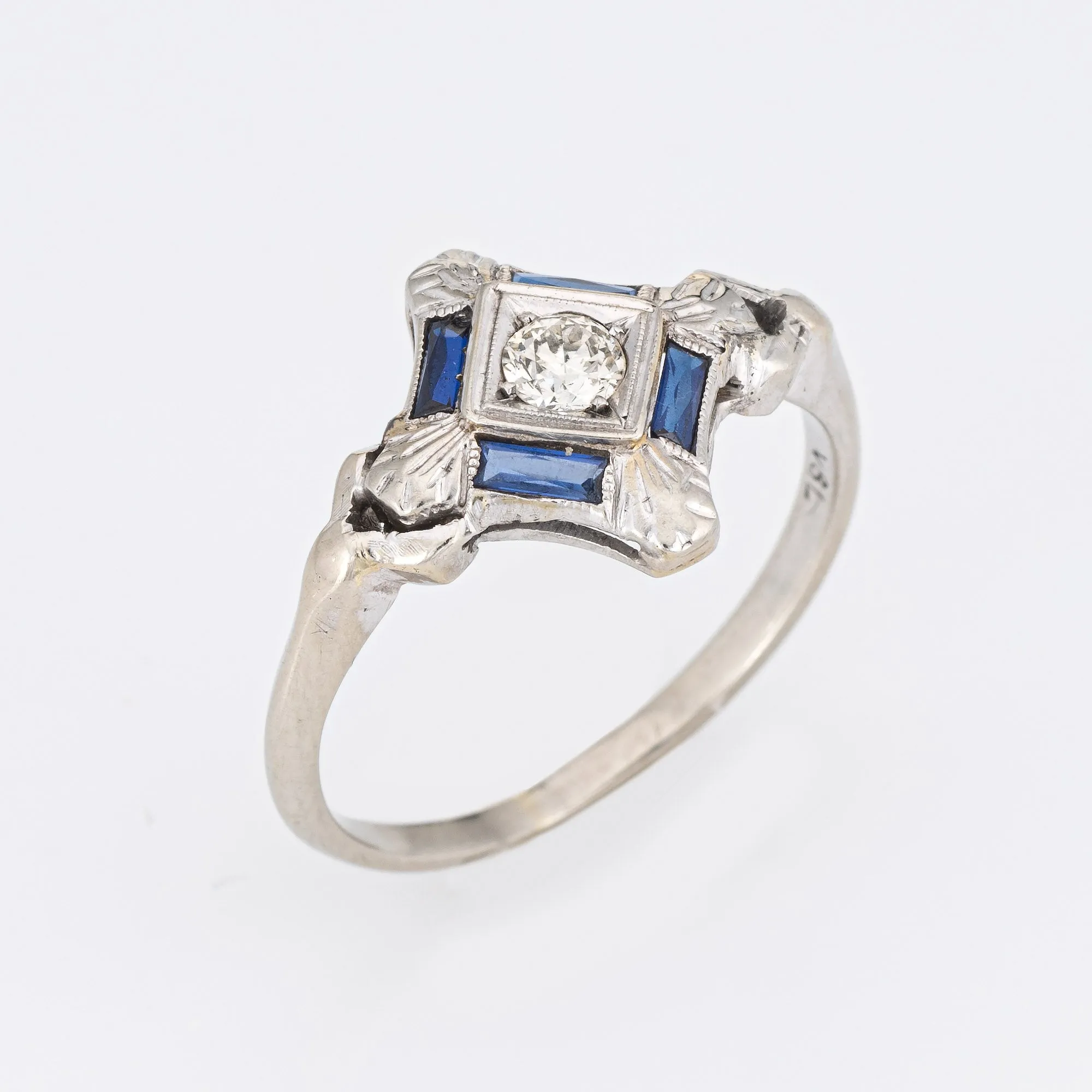 Vintage Art Deco Ring Diamond Lab Sapphire 18k Gold Platinum Band Jewelry 6