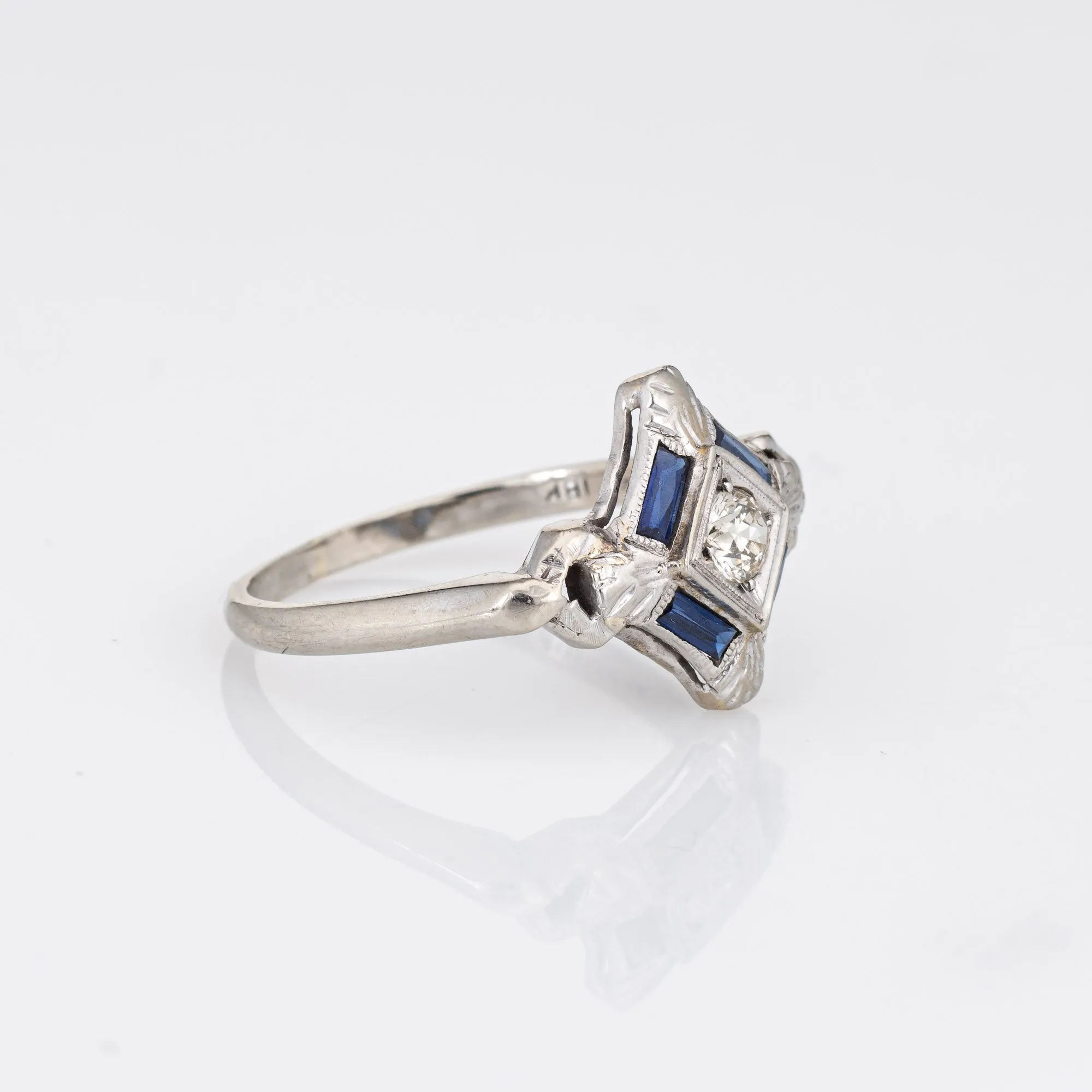 Vintage Art Deco Ring Diamond Lab Sapphire 18k Gold Platinum Band Jewelry 6
