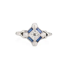 Vintage Art Deco Ring Diamond Lab Sapphire 18k Gold Platinum Band Jewelry 6