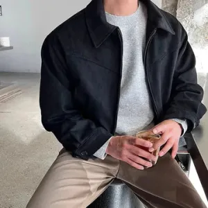Vintage casual  black italian suede leather jacket - Leather Jackets
