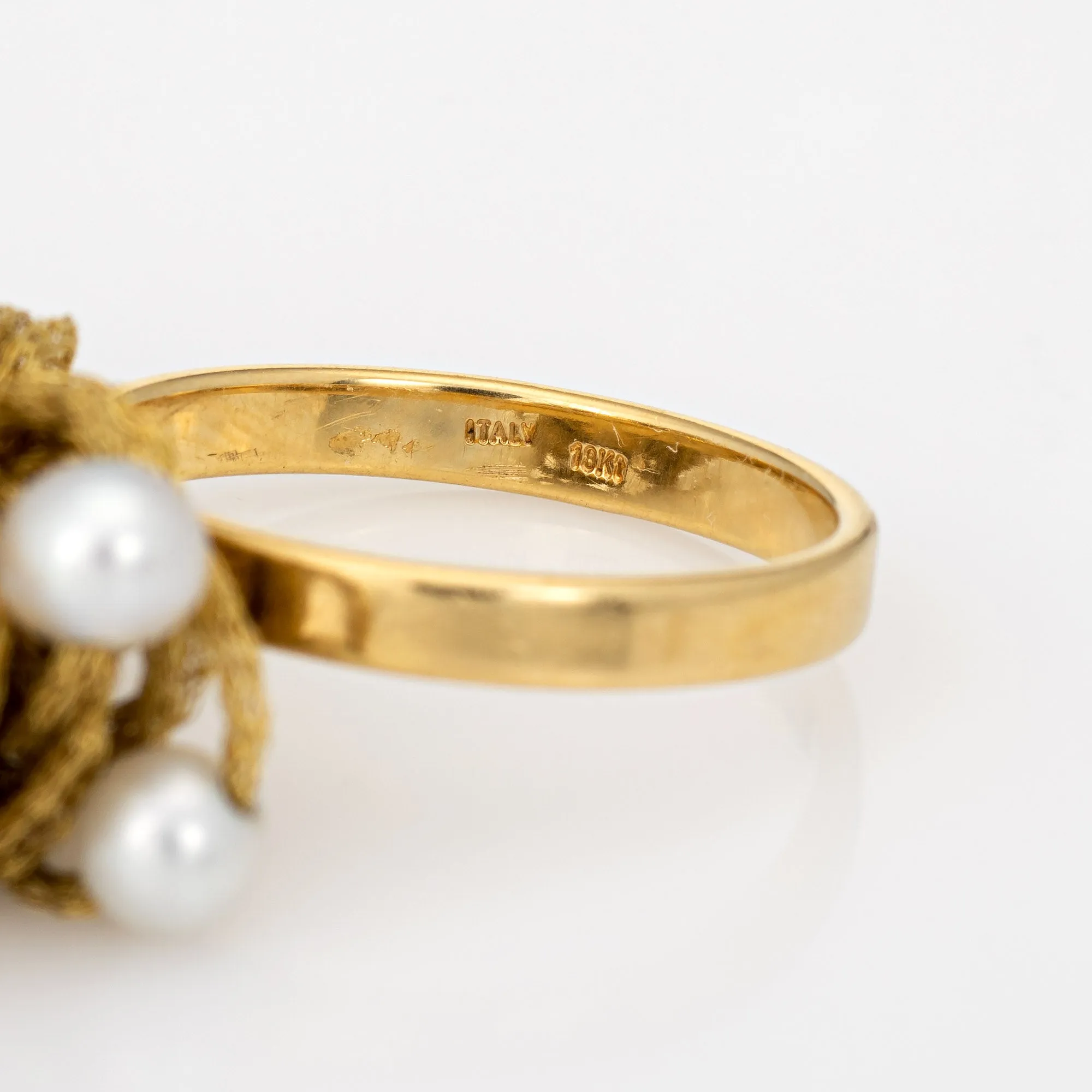 Vintage Fabric Dome Ring Cultured Pearl 18k Yellow Gold Estate Jewelry Italy 7