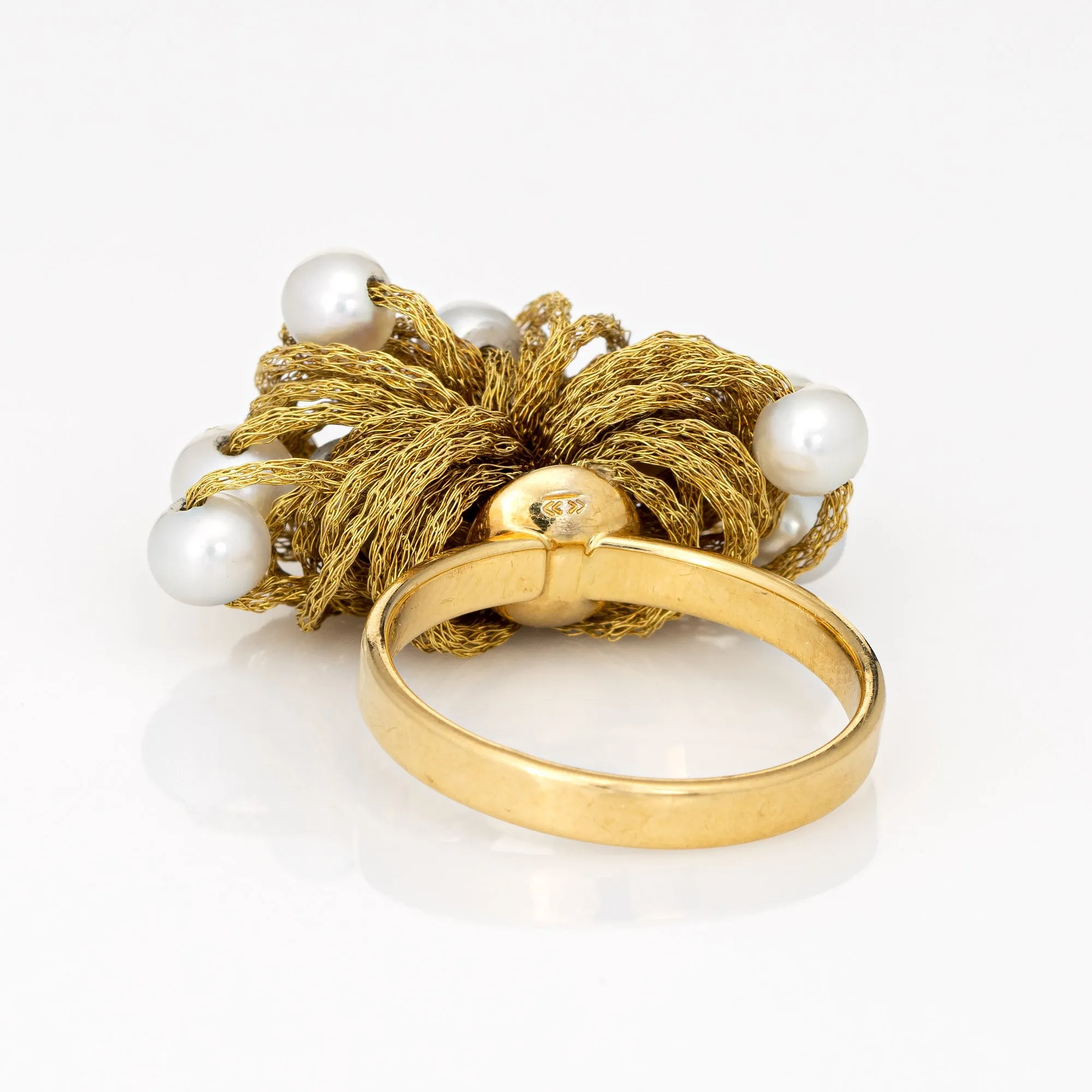 Vintage Fabric Dome Ring Cultured Pearl 18k Yellow Gold Estate Jewelry Italy 7