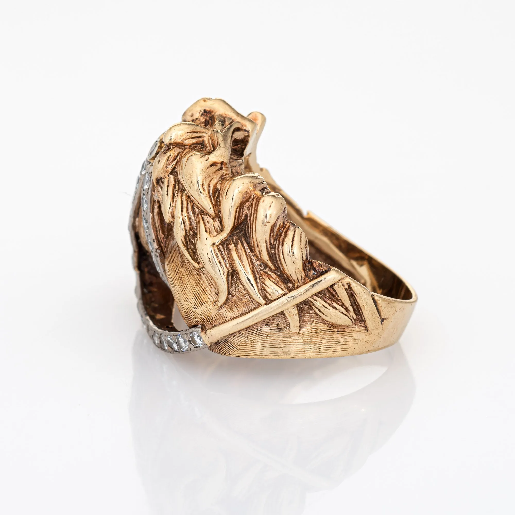 Vintage Horse Ring Diamond 14k Yellow Gold Animal Jewelry Sz 10.25 Equestrian