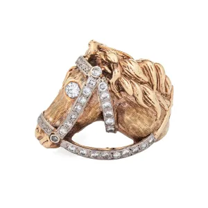 Vintage Horse Ring Diamond 14k Yellow Gold Animal Jewelry Sz 10.25 Equestrian
