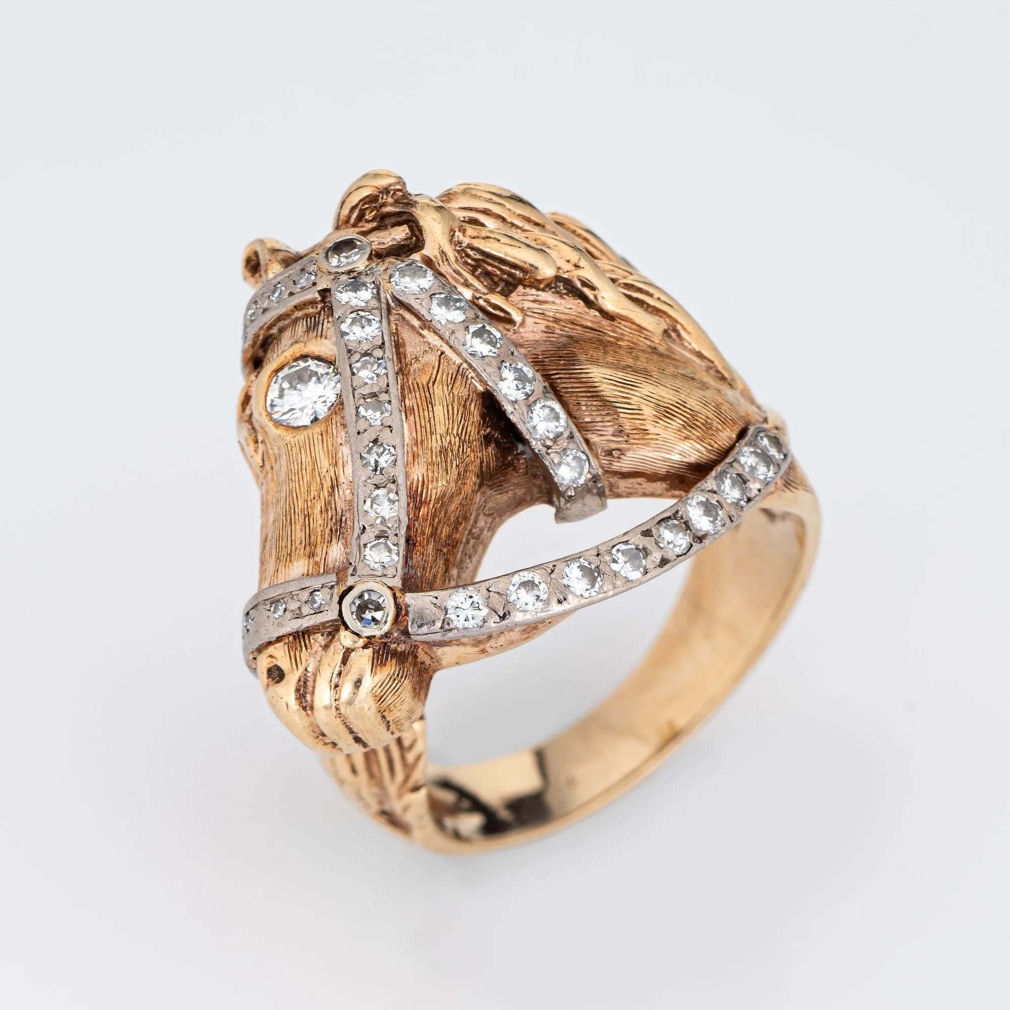 Vintage Horse Ring Diamond 14k Yellow Gold Animal Jewelry Sz 10.25 Equestrian