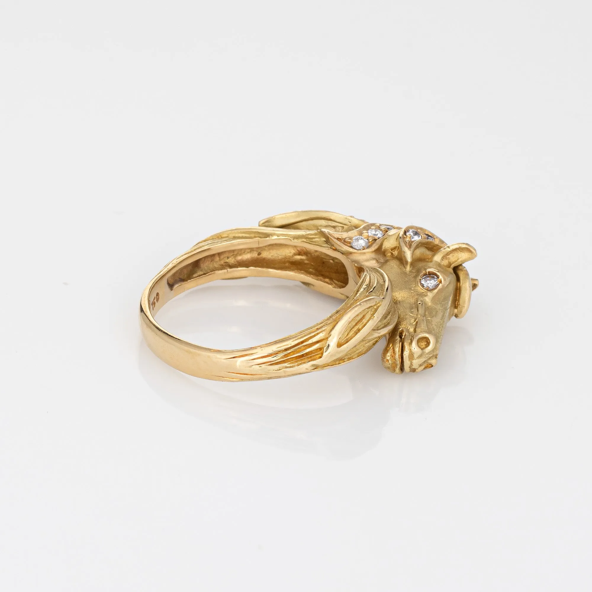 Vintage Horse Ring Diamond 18k Yellow Gold Sz 7 Fine Animal Equestrian Jewelry