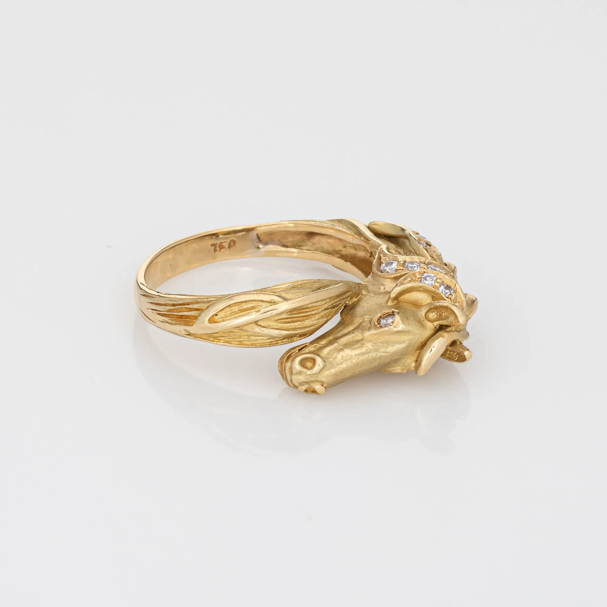 Vintage Horse Ring Diamond 18k Yellow Gold Sz 7 Fine Animal Equestrian Jewelry