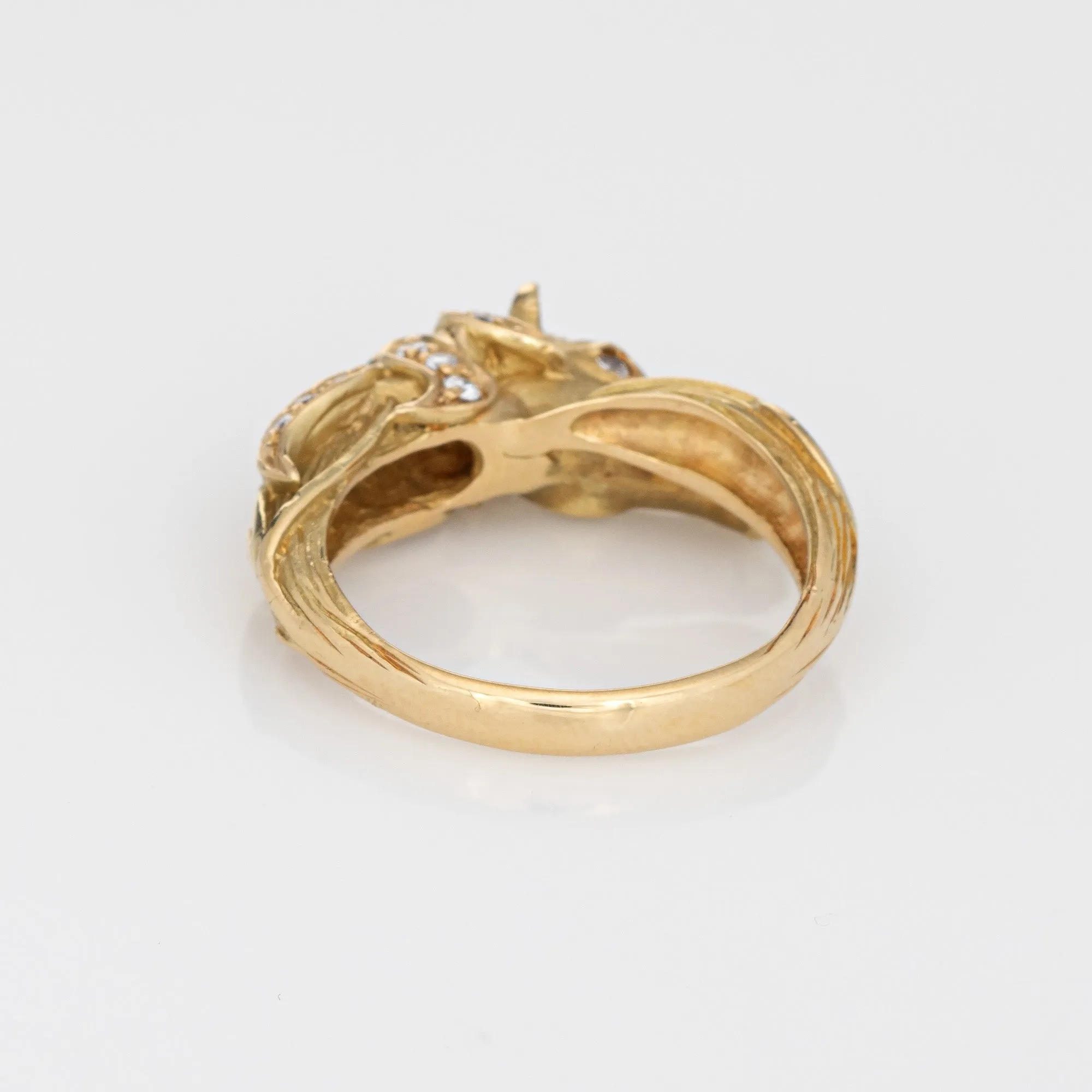 Vintage Horse Ring Diamond 18k Yellow Gold Sz 7 Fine Animal Equestrian Jewelry
