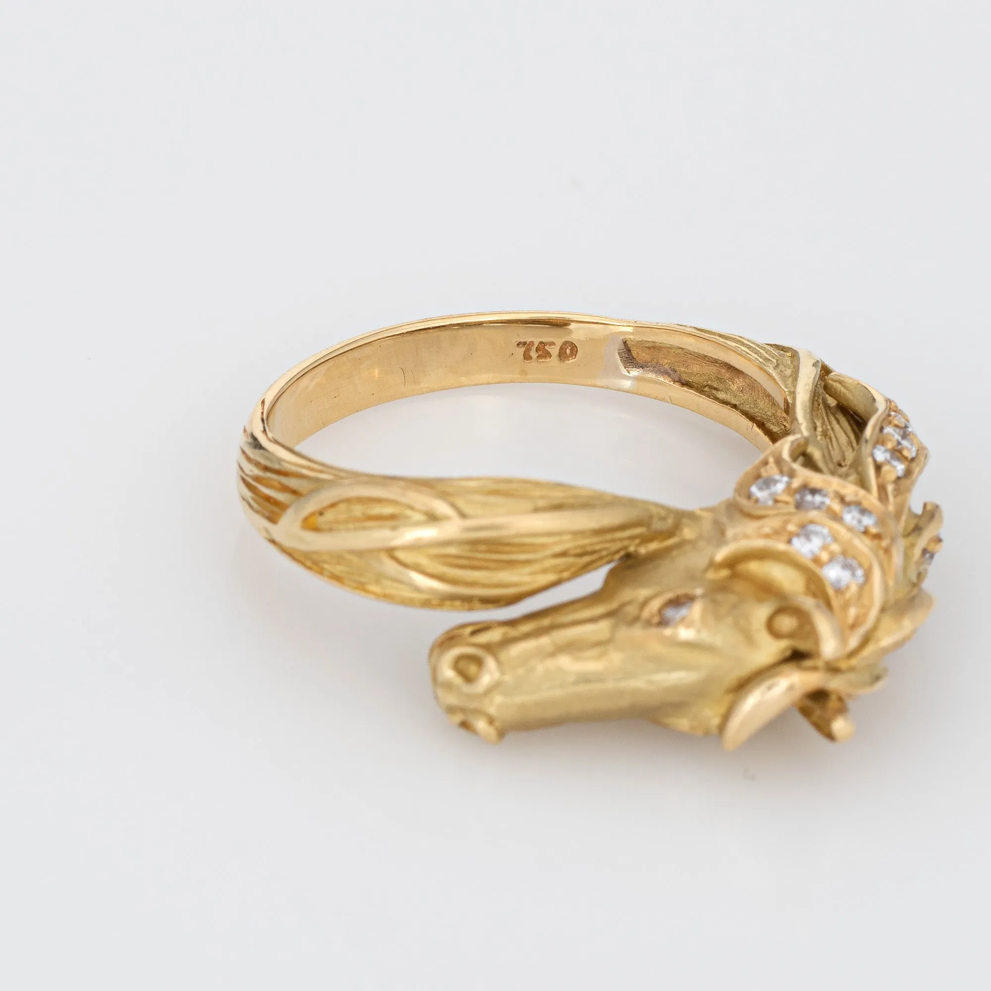 Vintage Horse Ring Diamond 18k Yellow Gold Sz 7 Fine Animal Equestrian Jewelry