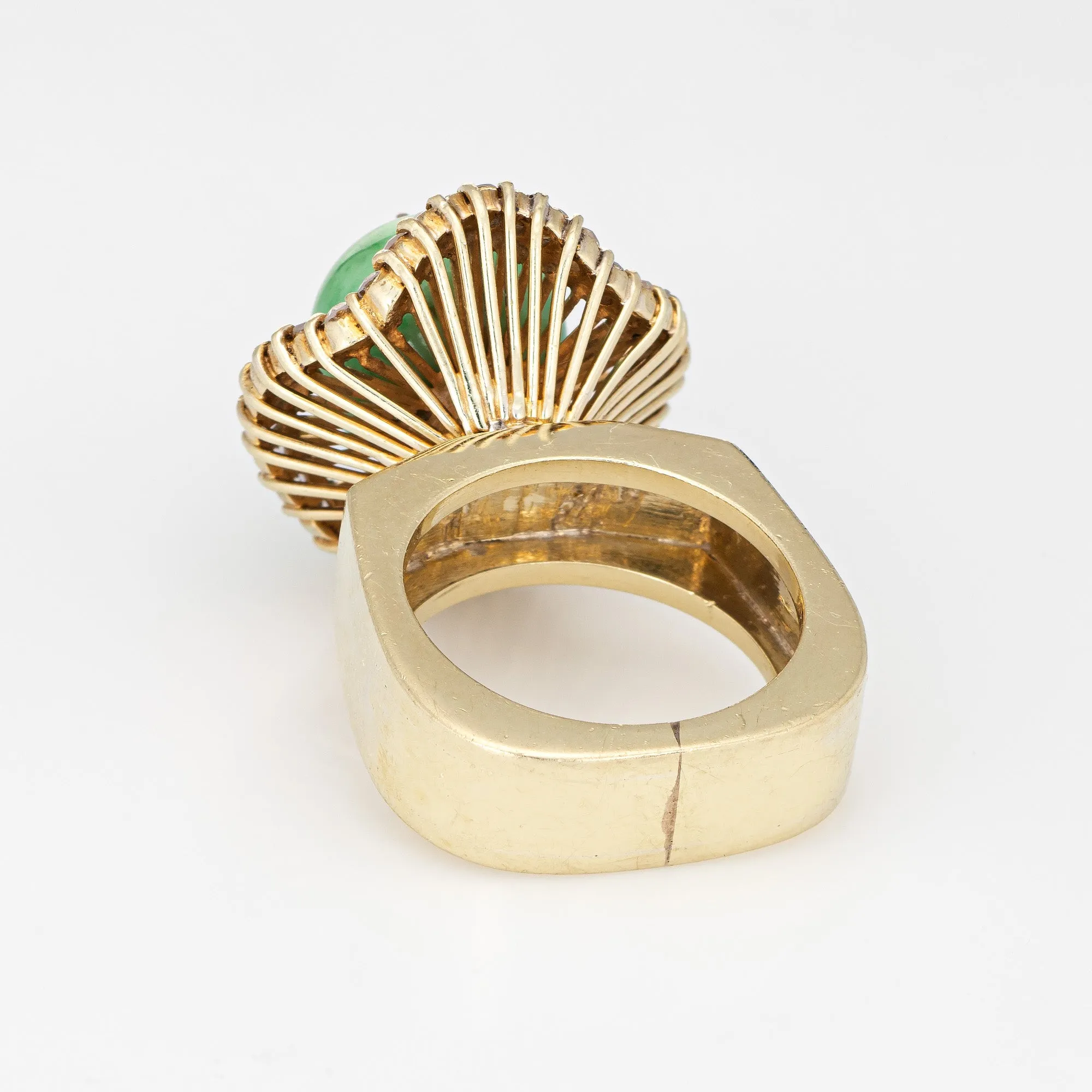 Vintage Jade Diamond Ballerina Ring 14k Yellow Gold Estate Cocktail Jewelry 6.5