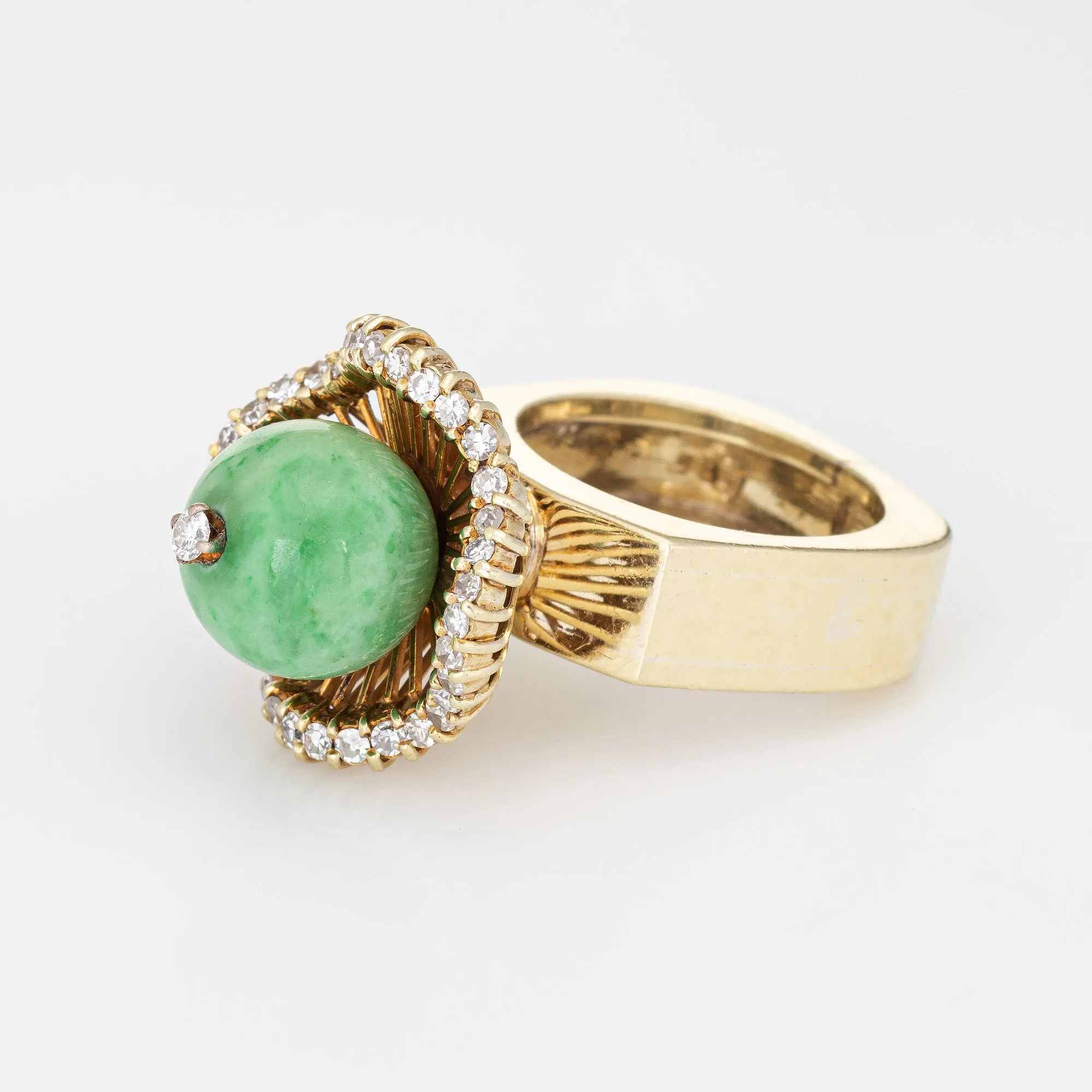 Vintage Jade Diamond Ballerina Ring 14k Yellow Gold Estate Cocktail Jewelry 6.5