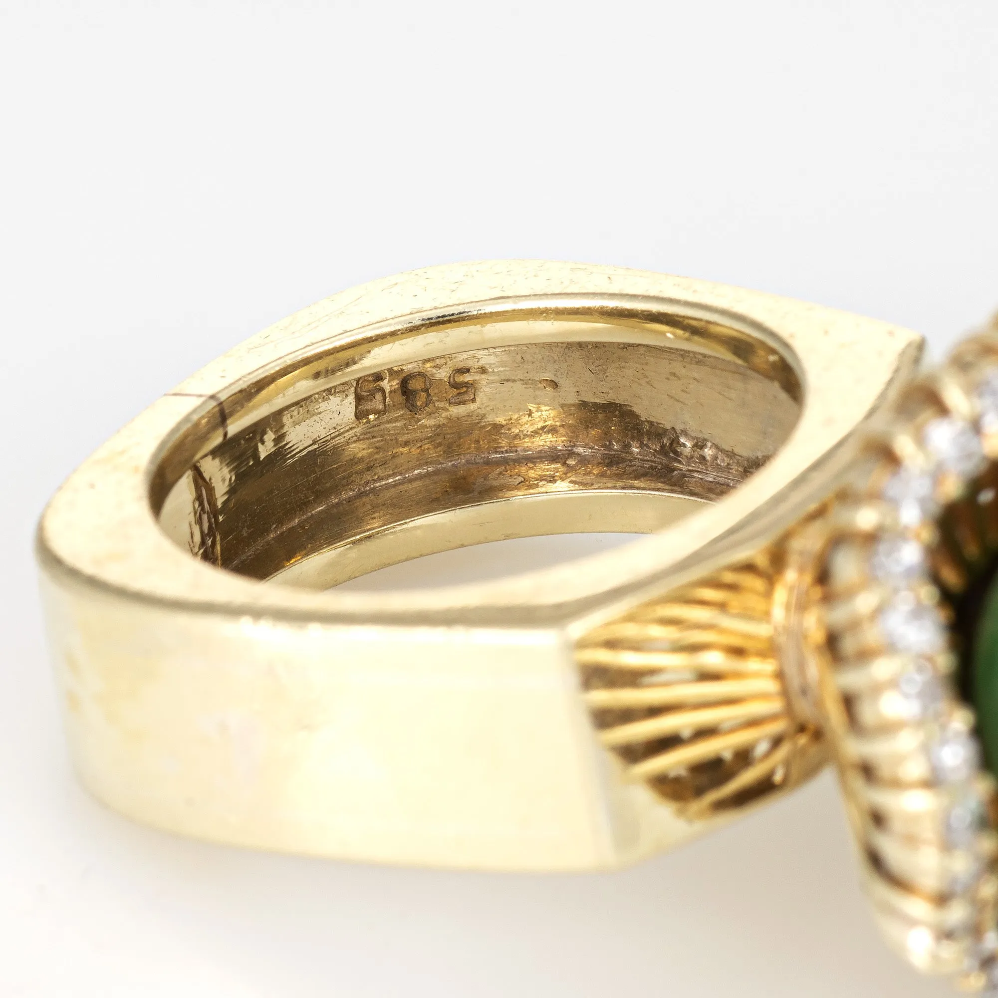 Vintage Jade Diamond Ballerina Ring 14k Yellow Gold Estate Cocktail Jewelry 6.5