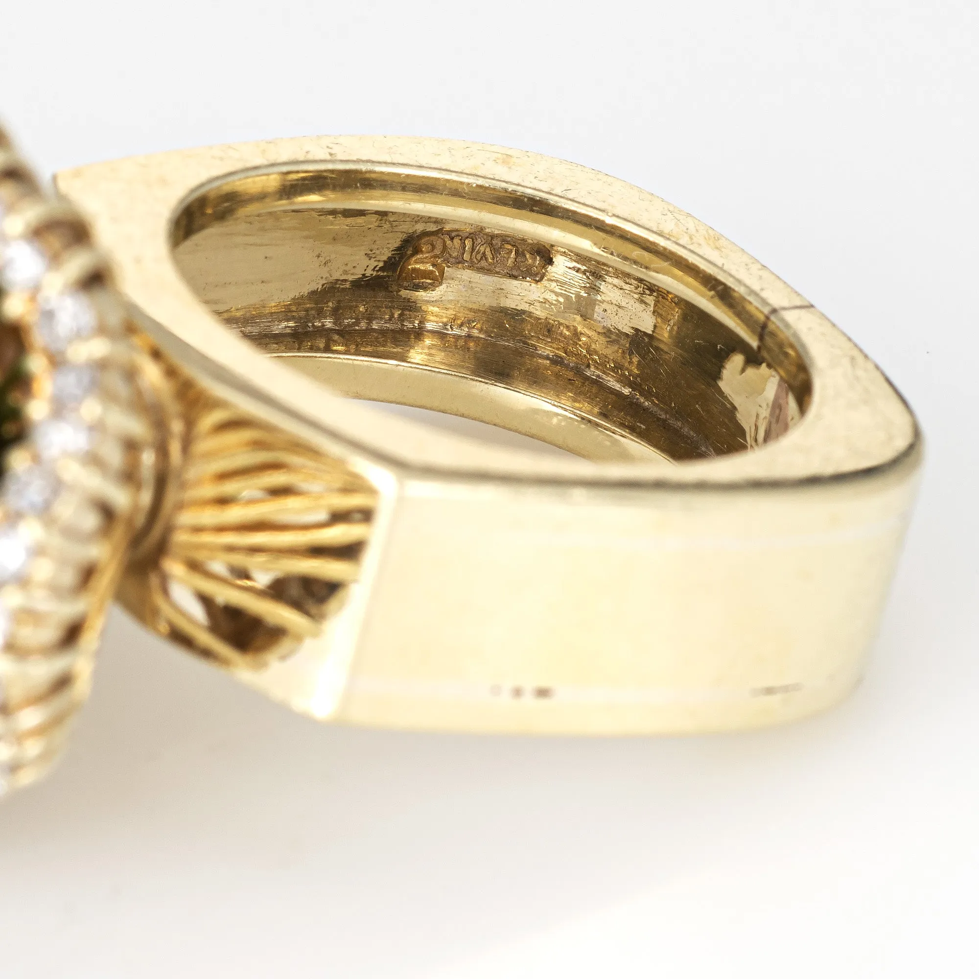 Vintage Jade Diamond Ballerina Ring 14k Yellow Gold Estate Cocktail Jewelry 6.5