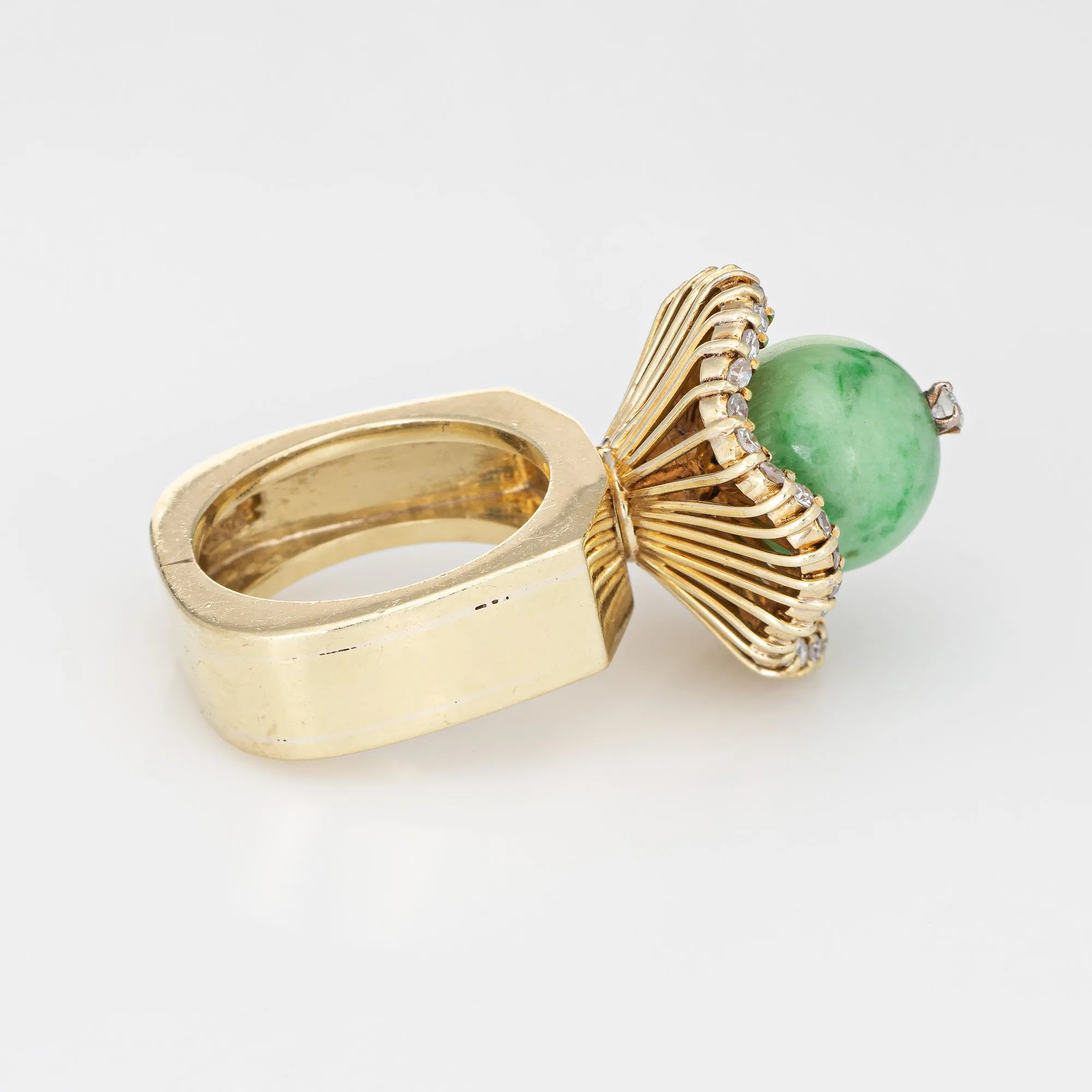 Vintage Jade Diamond Ballerina Ring 14k Yellow Gold Estate Cocktail Jewelry 6.5