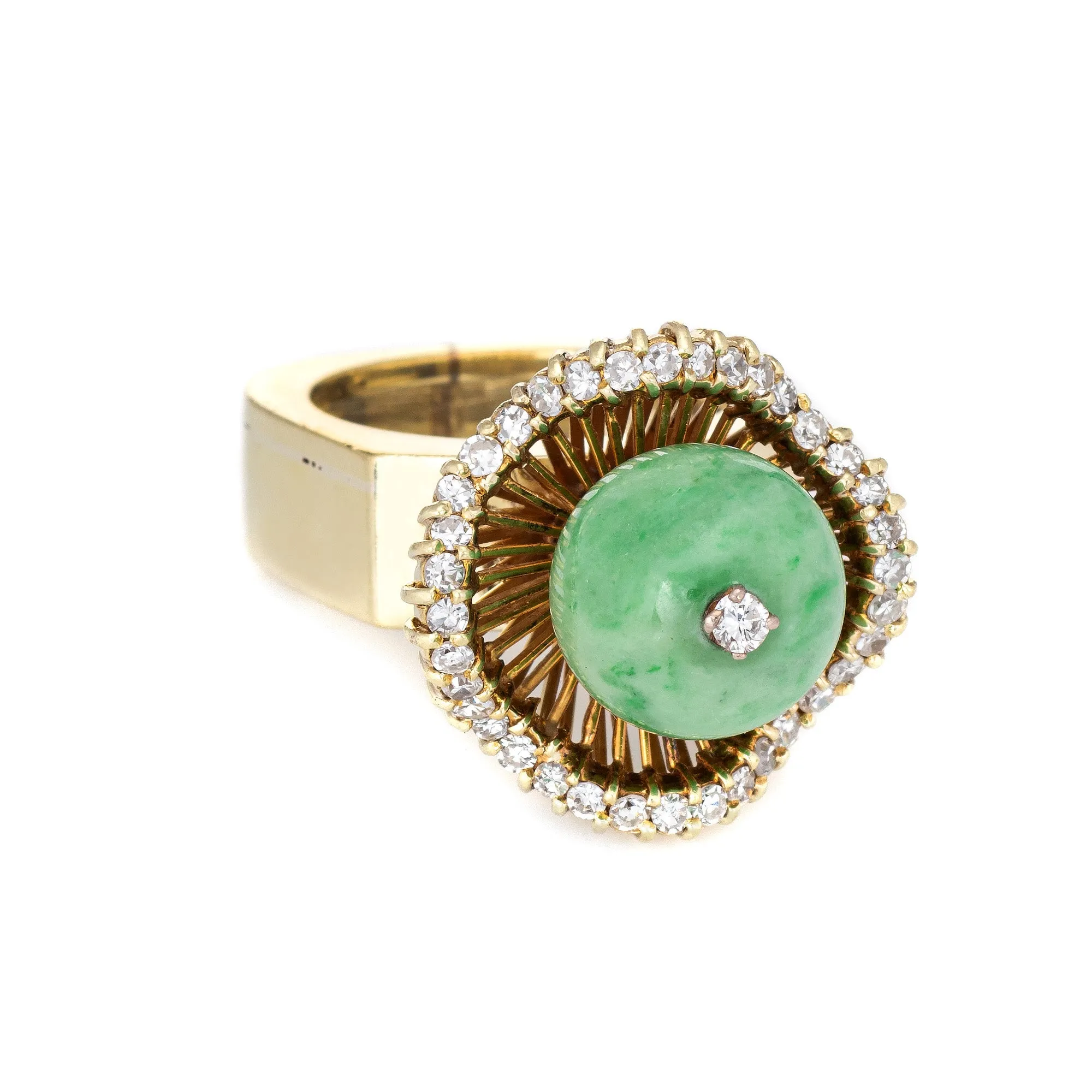 Vintage Jade Diamond Ballerina Ring 14k Yellow Gold Estate Cocktail Jewelry 6.5