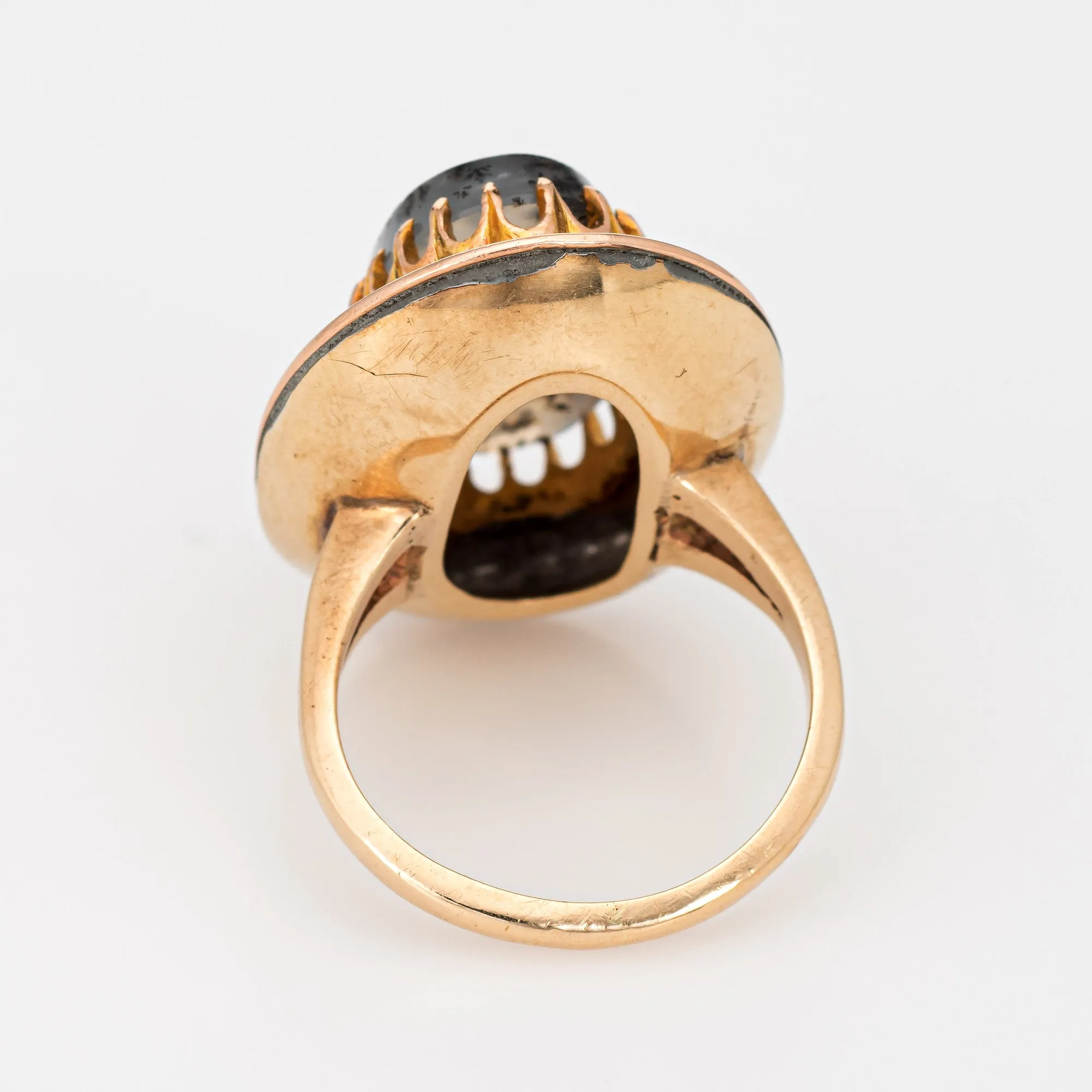 Vintage Moss Agate Ring 10k Rose Gold Large Oval Cocktail Estate Fine Jewelry