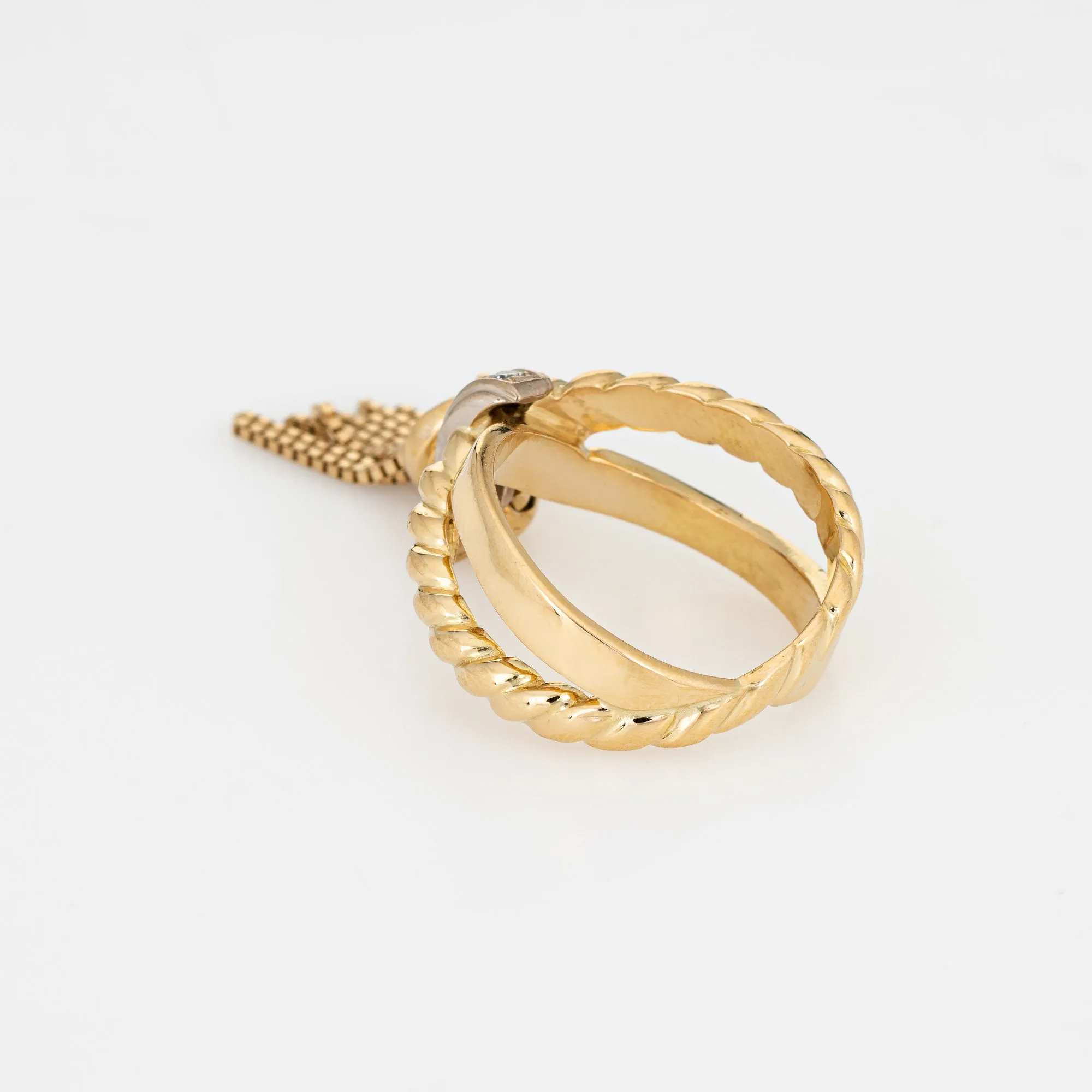 Vintage Tassel Ring Diamond Band Sz 5.5 14k Yellow Gold Estate Fine Jewelry