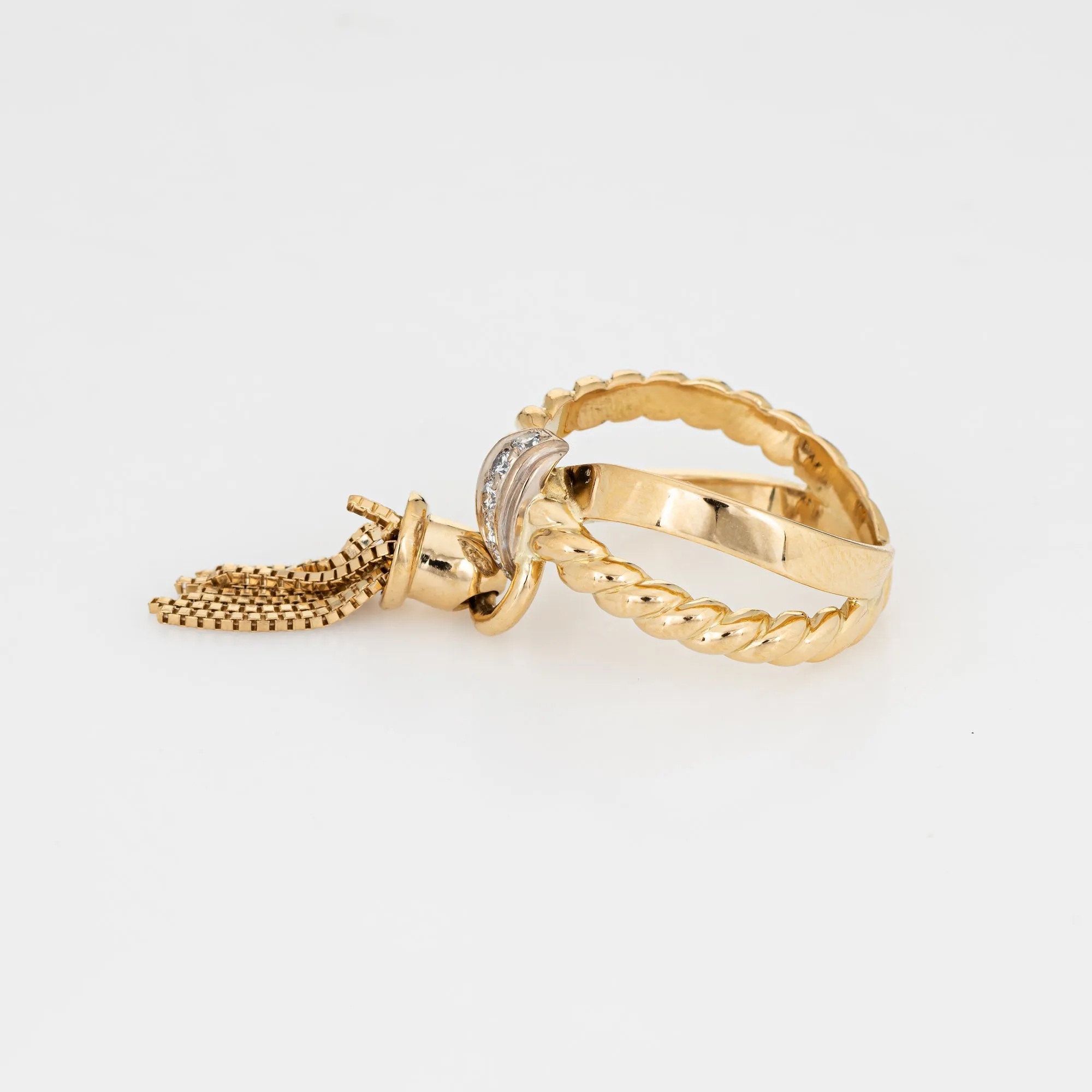 Vintage Tassel Ring Diamond Band Sz 5.5 14k Yellow Gold Estate Fine Jewelry