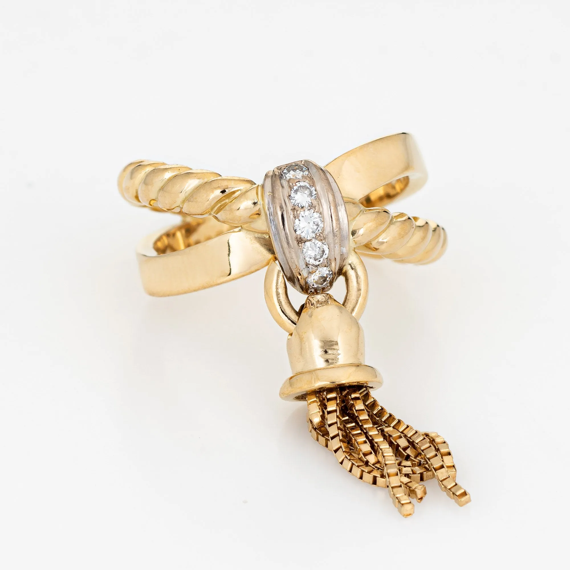 Vintage Tassel Ring Diamond Band Sz 5.5 14k Yellow Gold Estate Fine Jewelry