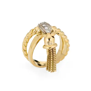 Vintage Tassel Ring Diamond Band Sz 5.5 14k Yellow Gold Estate Fine Jewelry