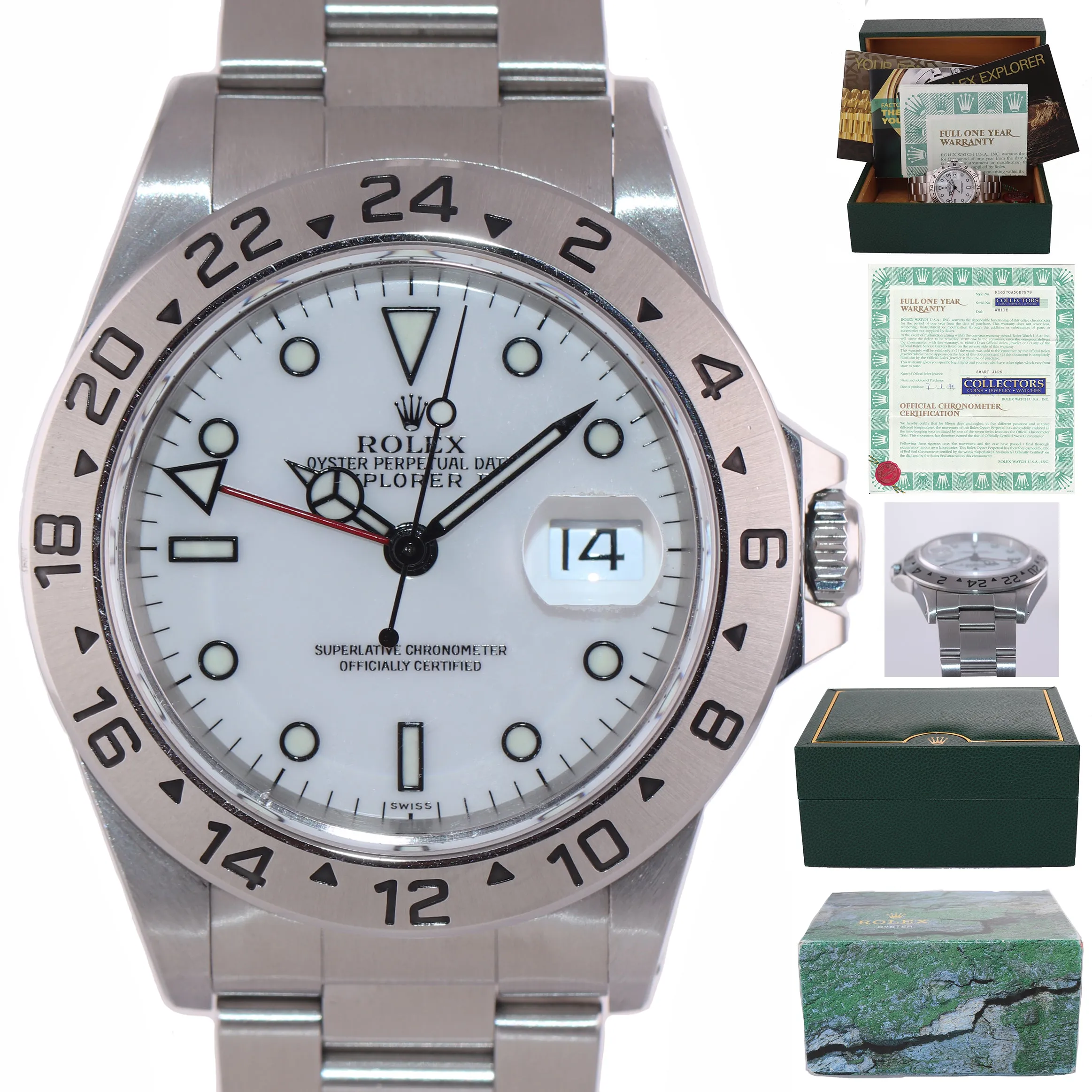 WARRANTY PAPERS Rolex Explorer II Swiss Only White 16570 Polar Date GMT Watch