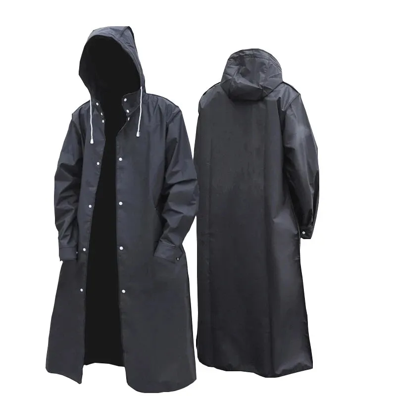 Waterproof Long Black Raincoat Men Rain Coat Hooded Trench Jacket Outdoor Hiking Tour Rainwear Adults